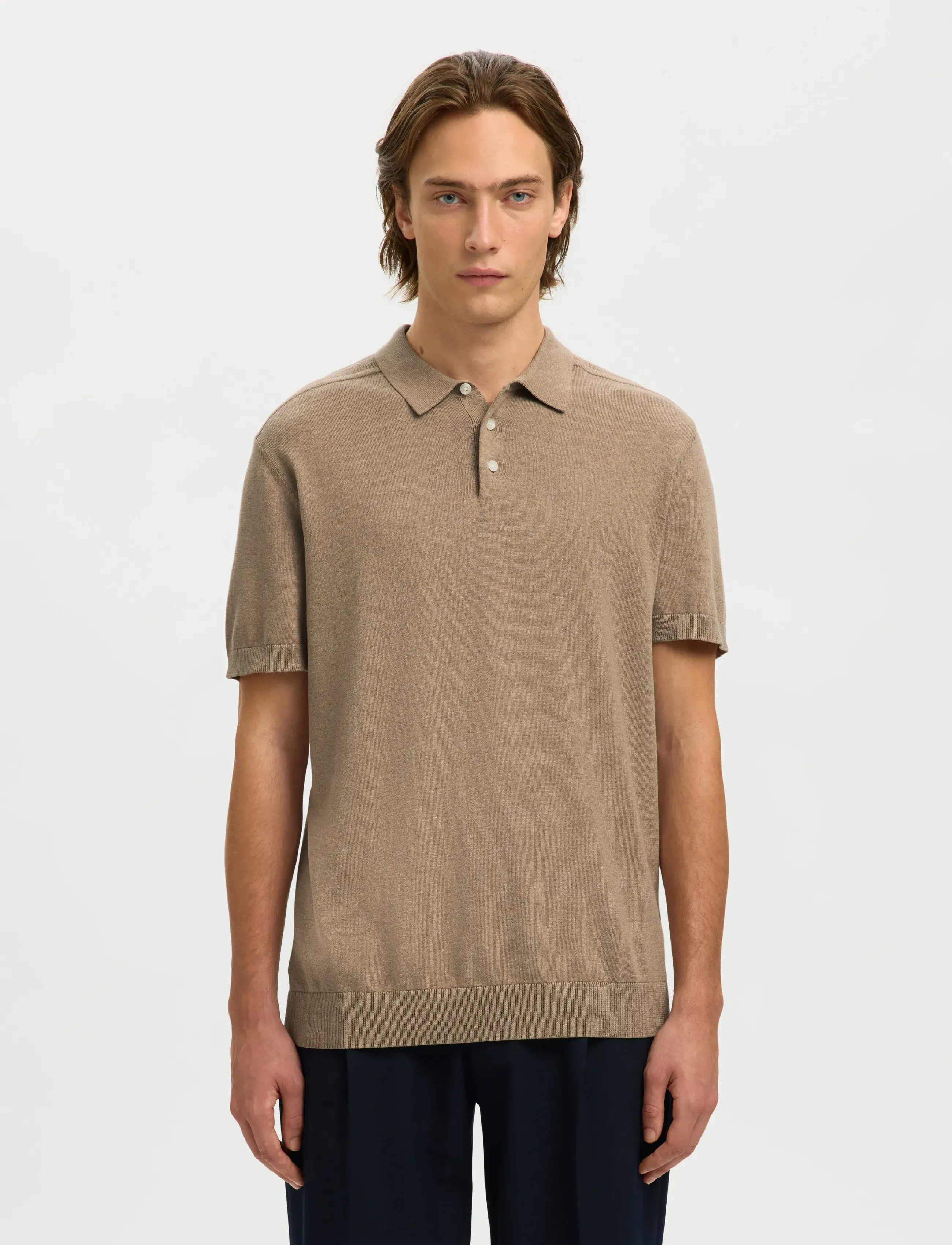 Selected SLHBERG SS KNIT POLO NOOS - Kollektioner - SAVANNAH TAN / beige