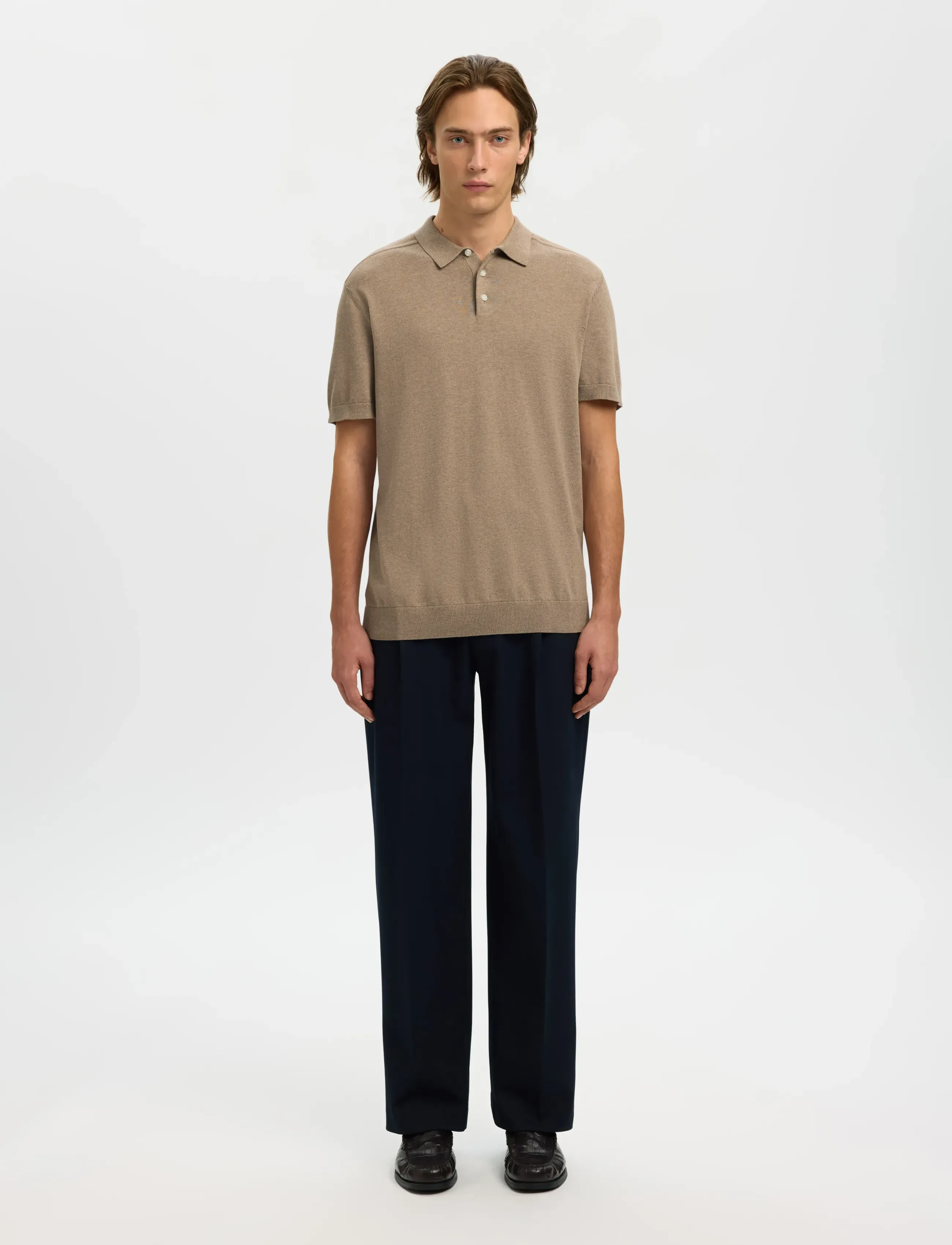 Selected - SLMBERG SS KNIT POLO NOOS - polostrik - savannah tan - 3