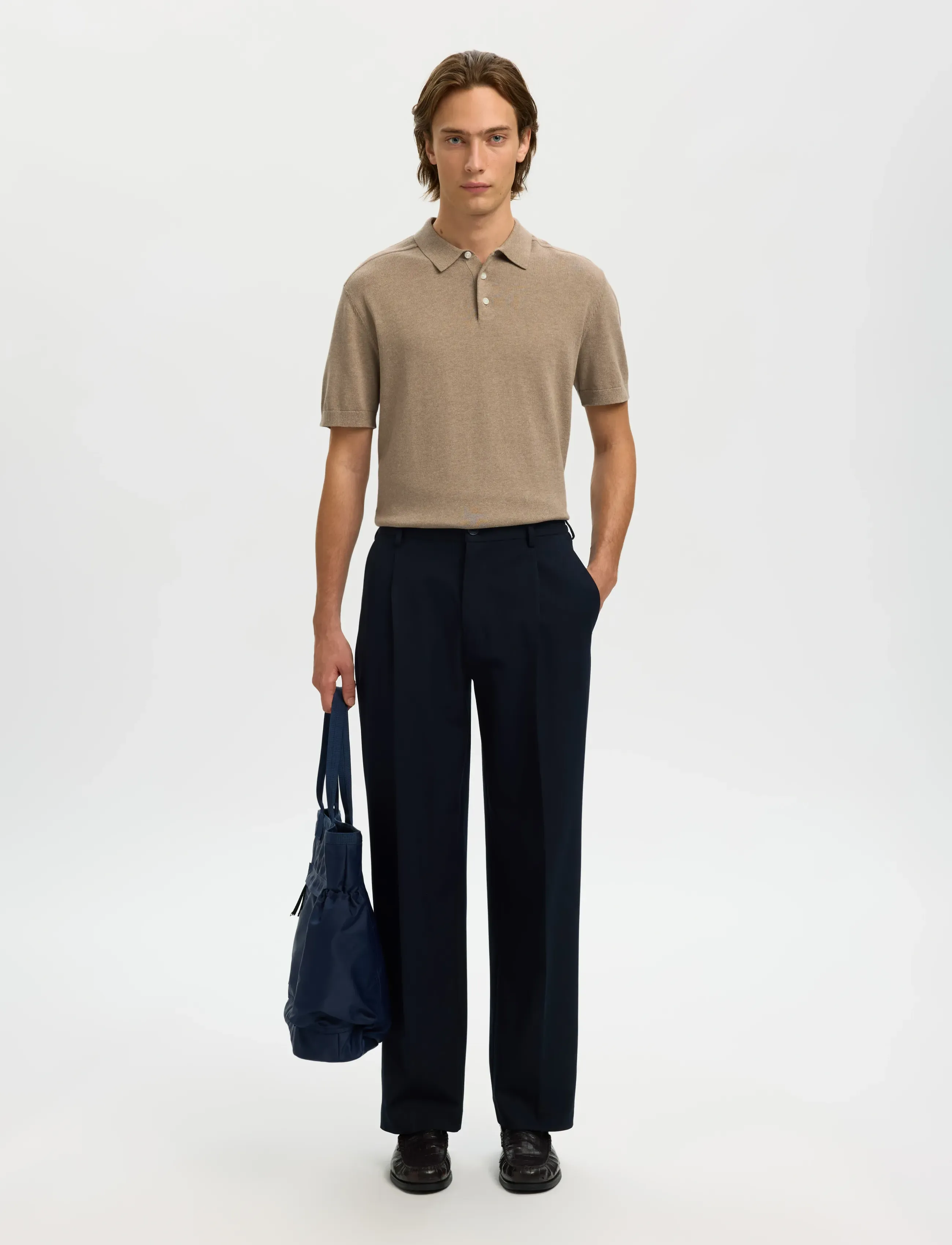 Selected - SLMBERG SS KNIT POLO NOOS - polostrik - savannah tan - 4