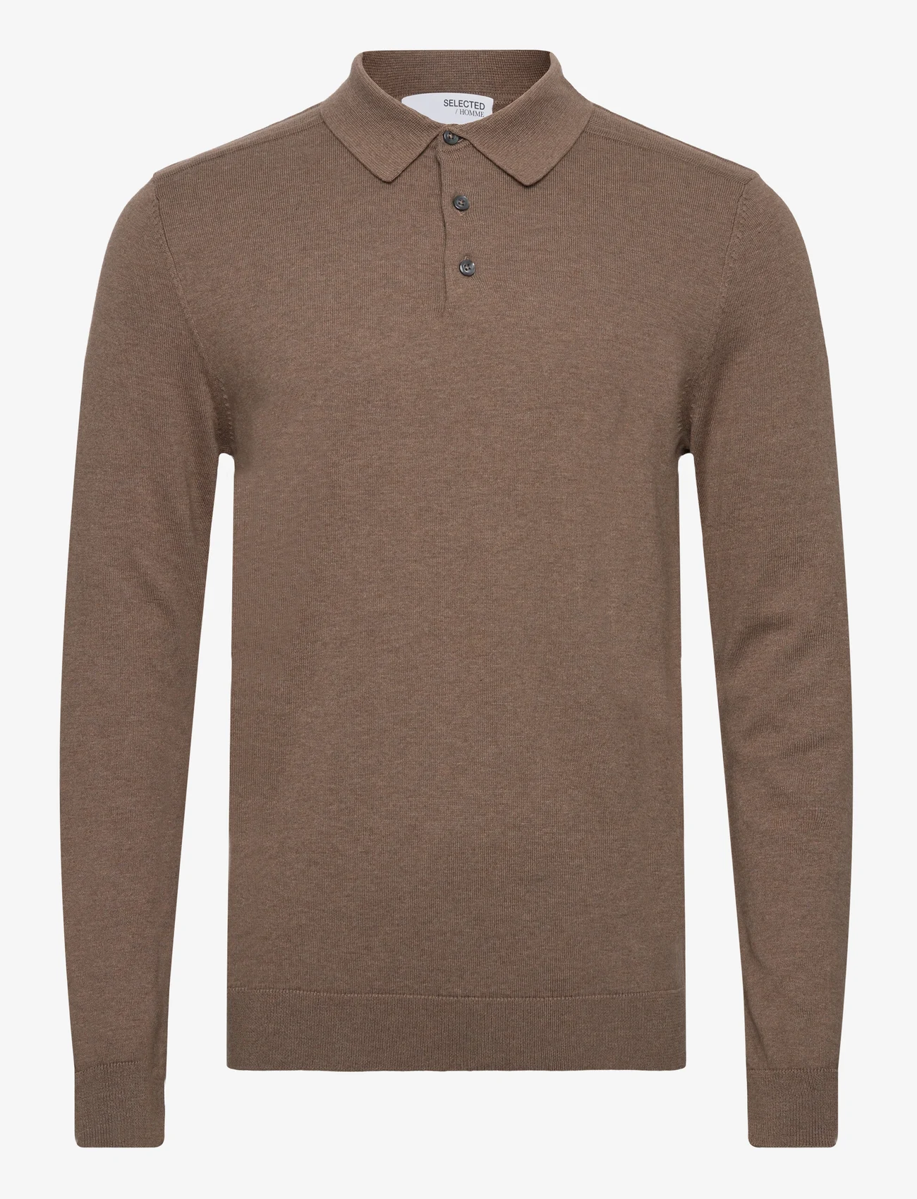 Selected Homme - SLHBERG LS KNIT POLO NOOS - gestrickte polohemden - teak - 0