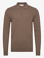 SLHBERG LS KNIT POLO NOOS - TEAK
