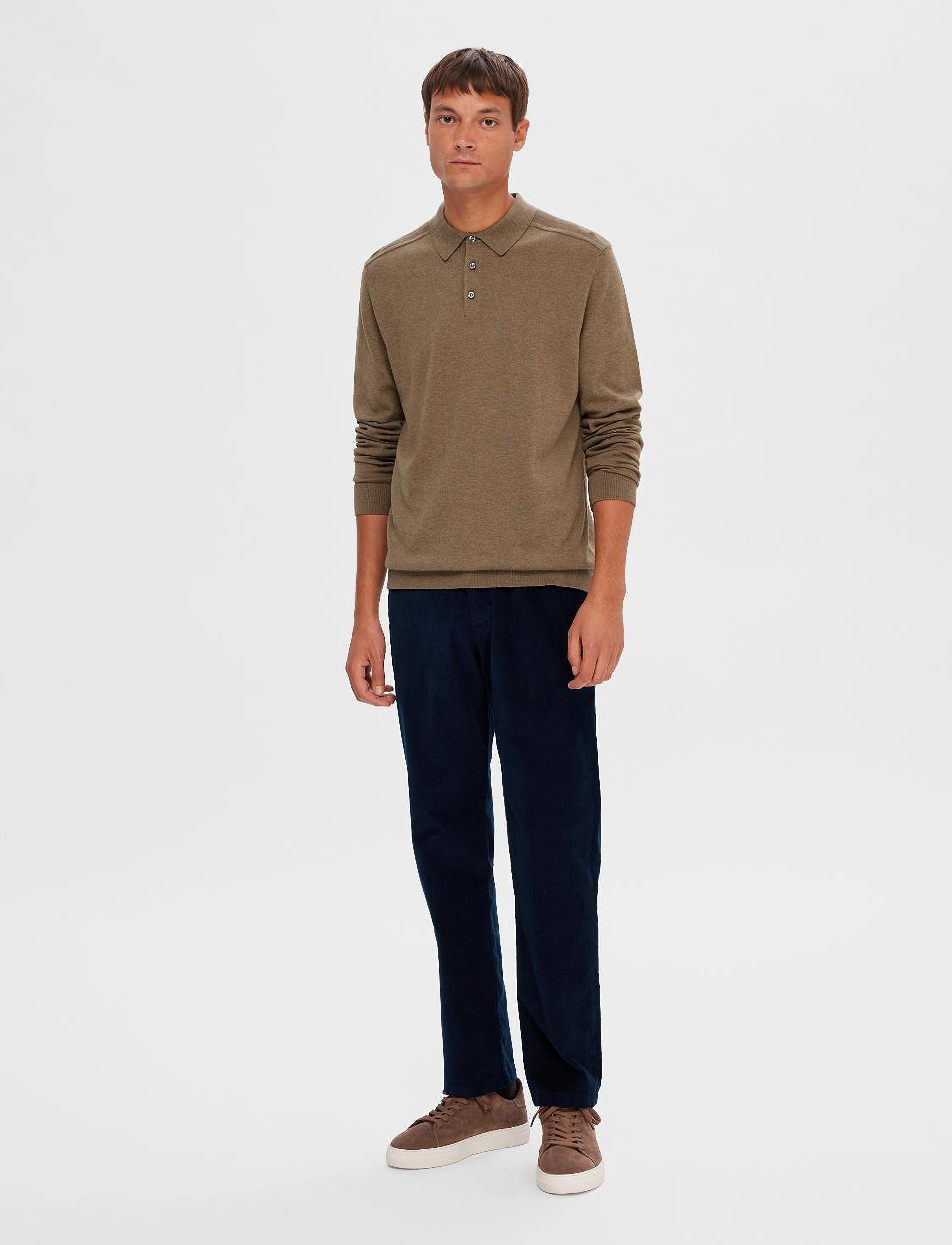 Selected - SLHBERG LS KNIT POLO B - teak - 4