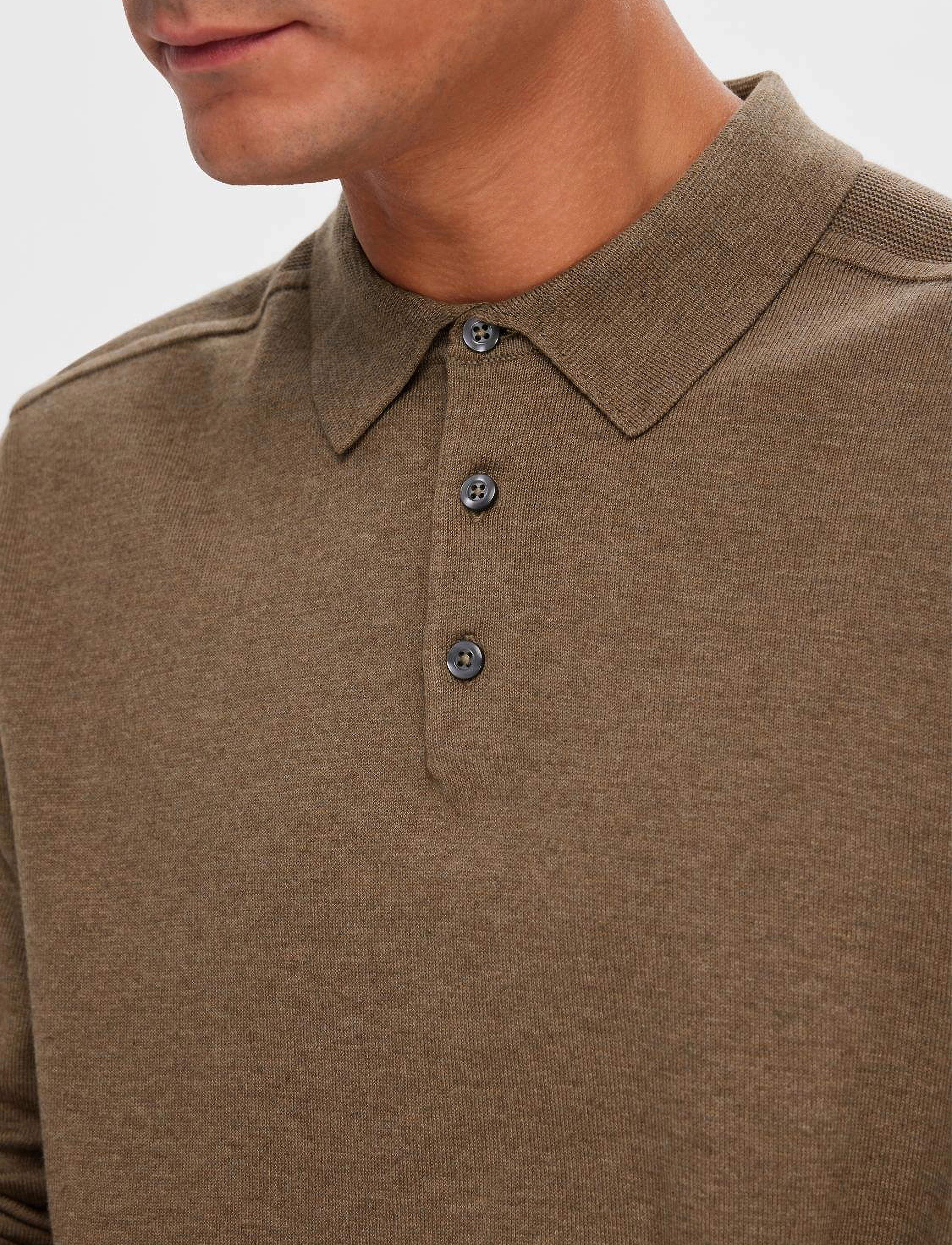 Selected - SLHBERG LS KNIT POLO B - teak - 5