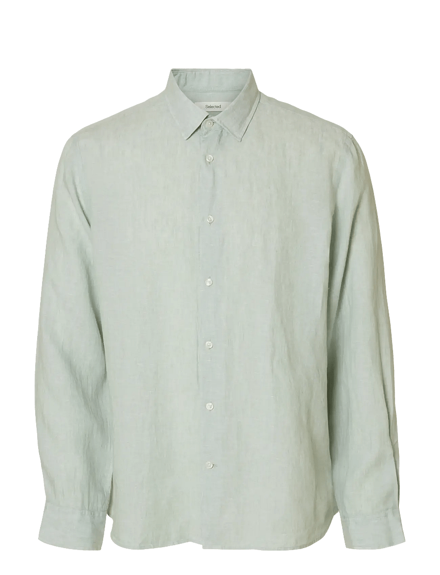 Selected - SLMREGCLAUS KYLIAN LINEN LS SHIRT NOOS - leinenhemden - aqua gray - 1