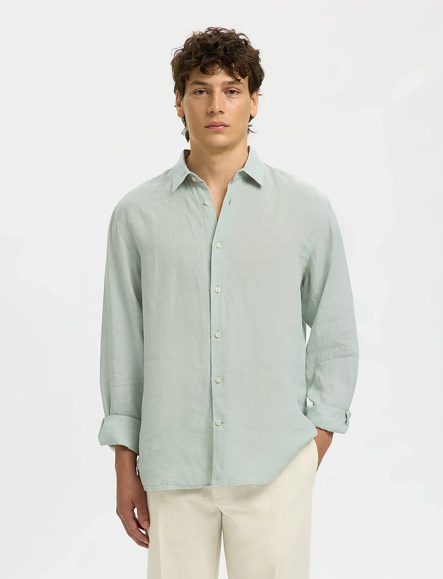 Selected - SLMREGCLAUS KYLIAN LINEN LS SHIRT NOOS - leinenhemden - aqua gray - 0