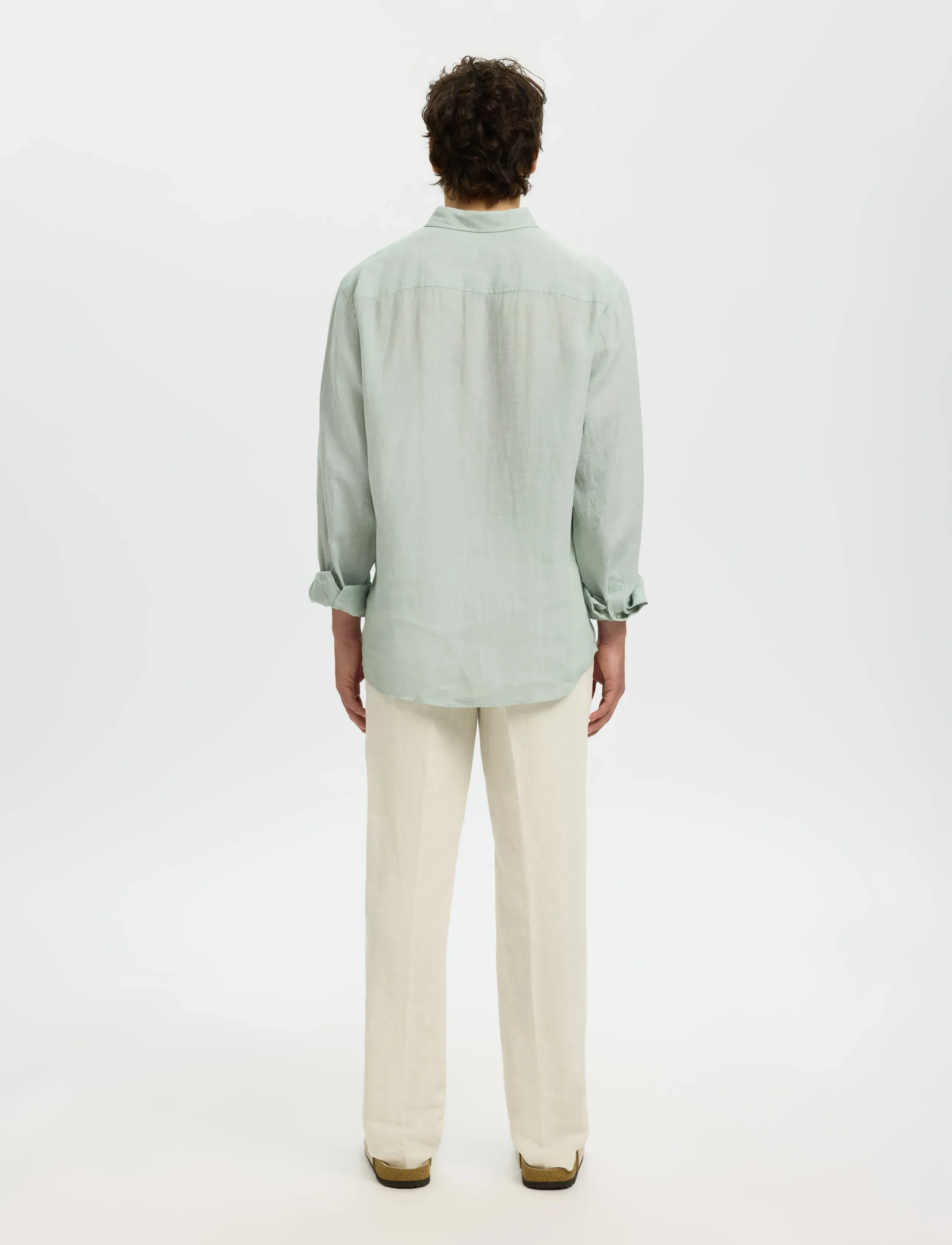 Selected - SLMREGCLAUS KYLIAN LINEN LS SHIRT NOOS - hørskjorter - aqua gray - 2