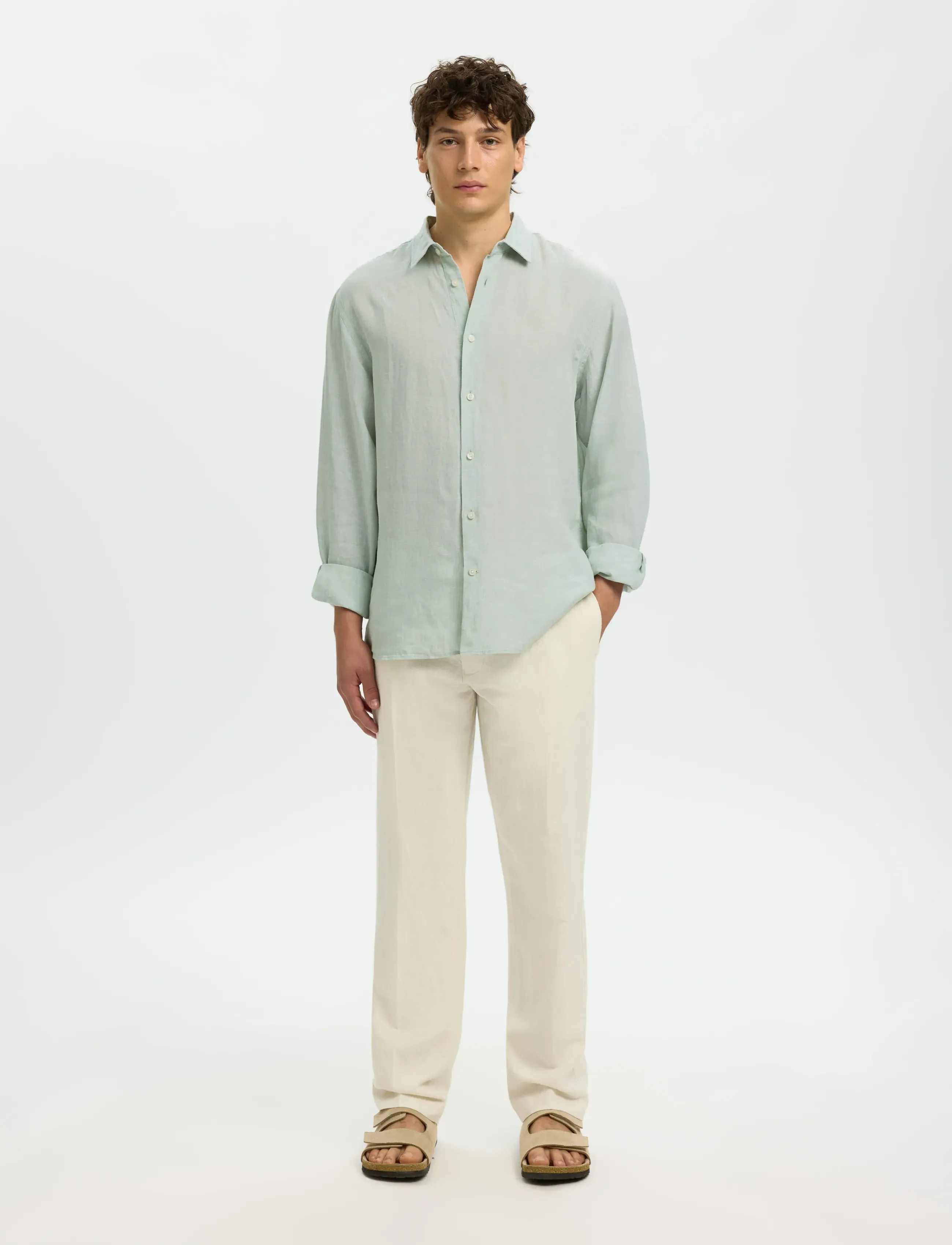 Selected - SLMREGCLAUS KYLIAN LINEN LS SHIRT NOOS - hørskjorter - aqua gray - 3