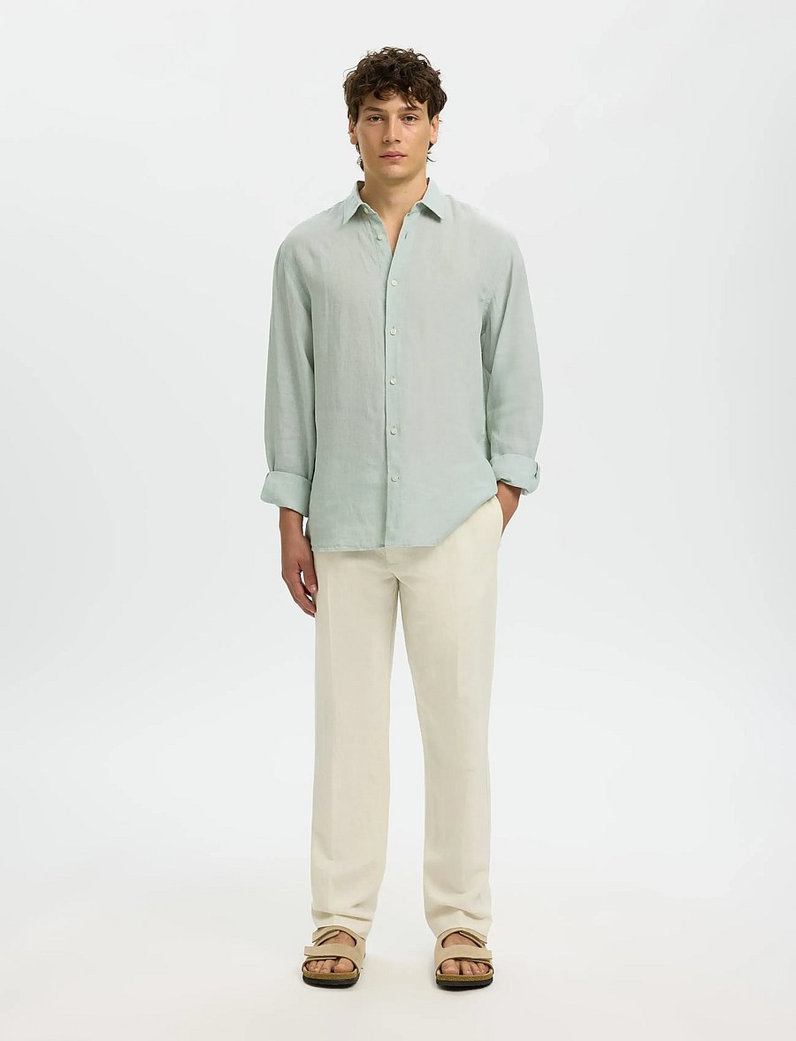 Selected - SLMREGCLAUS KYLIAN LINEN LS SHIRT NOOS - leinenhemden - aqua gray - 3