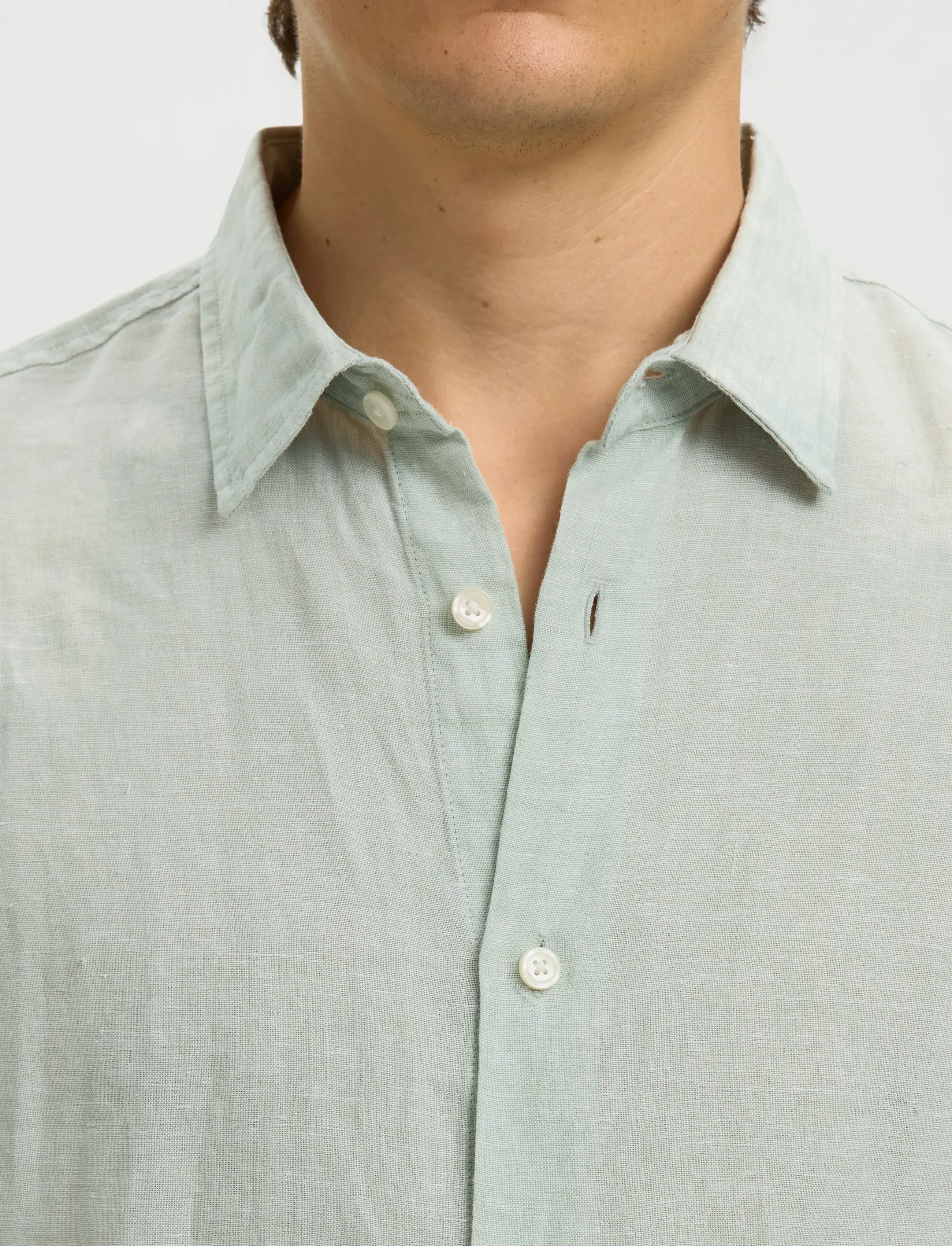 Selected - SLMREGCLAUS KYLIAN LINEN LS SHIRT NOOS - hørskjorter - aqua gray - 4