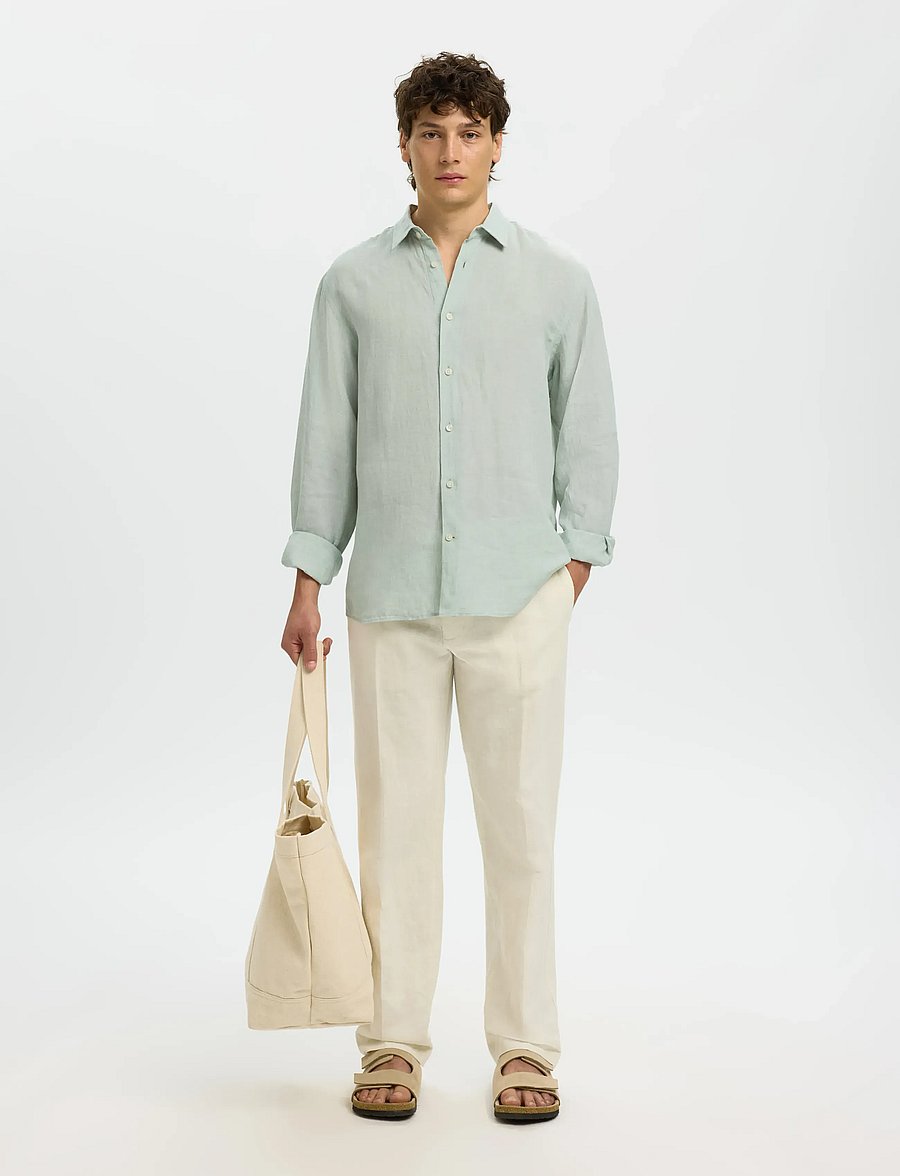 Selected - SLMREGCLAUS KYLIAN LINEN LS SHIRT NOOS - leinenhemden - aqua gray - 5