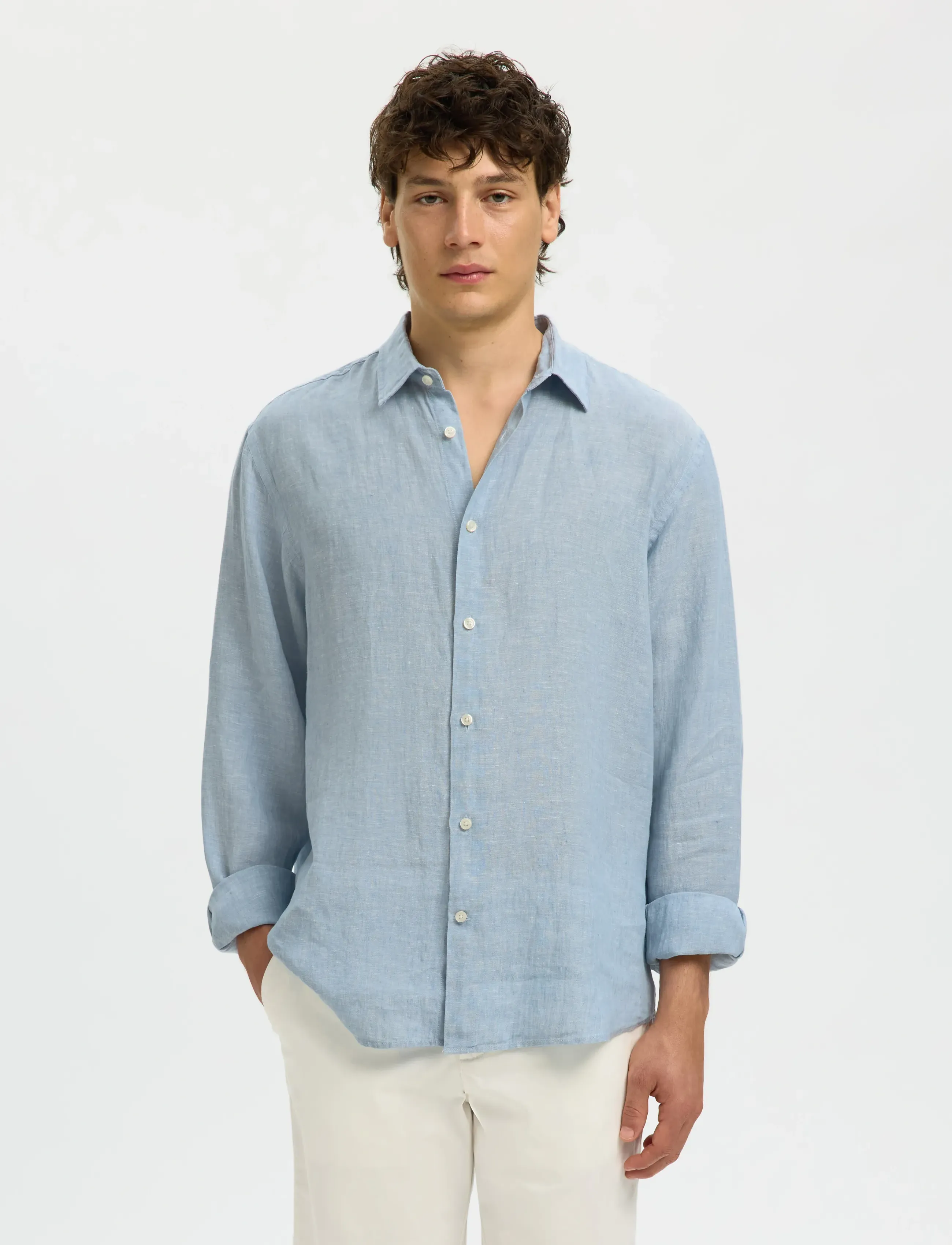 Selected SLMREGCLAUS KYLIAN LINEN LS SHIRT NOOS - Skjorter - BLUE FOG / blue