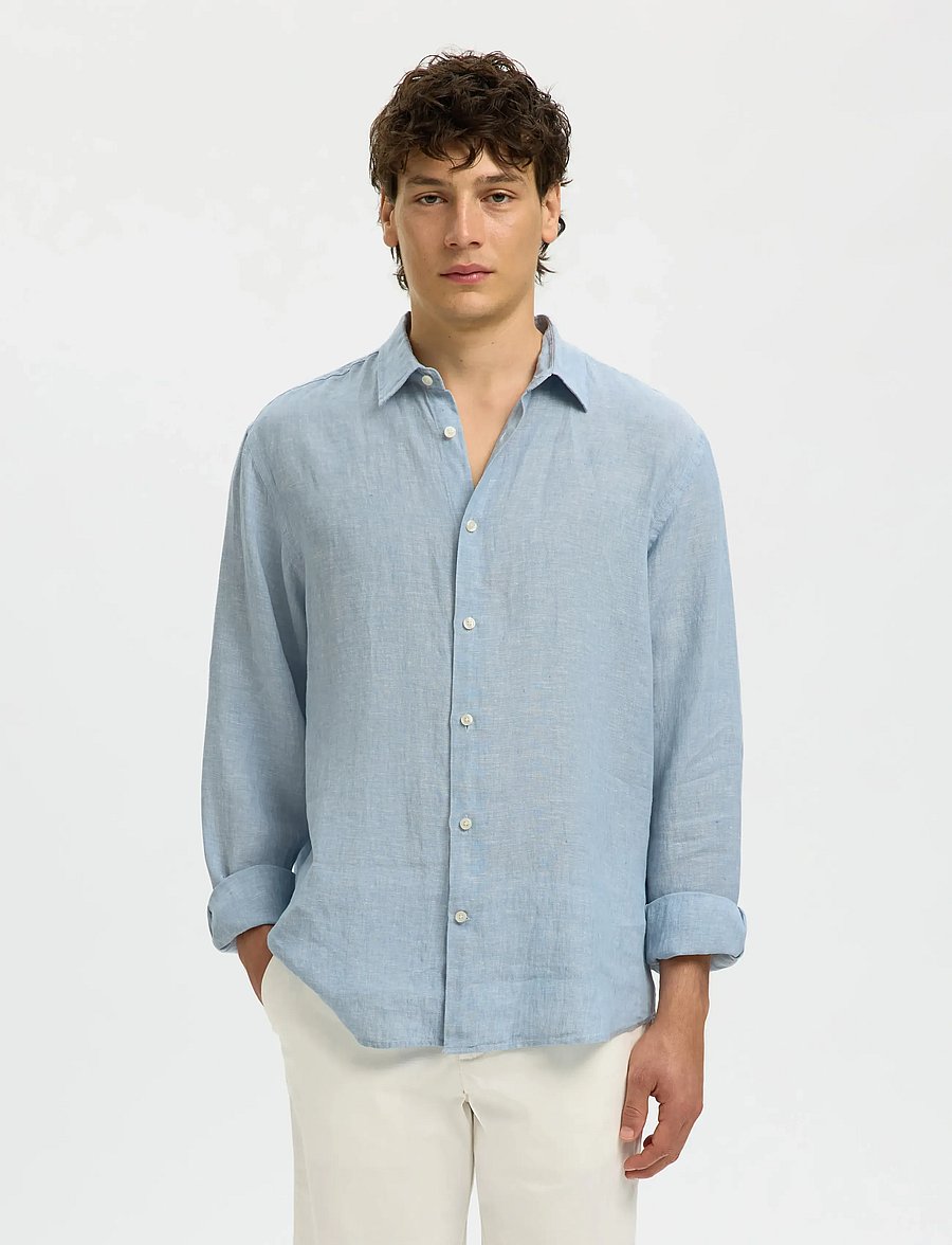Selected - SLMCLAUS-KYLIAN REG LINEN LS SHIRT NOOS - leinenhemden - blue fog - 0