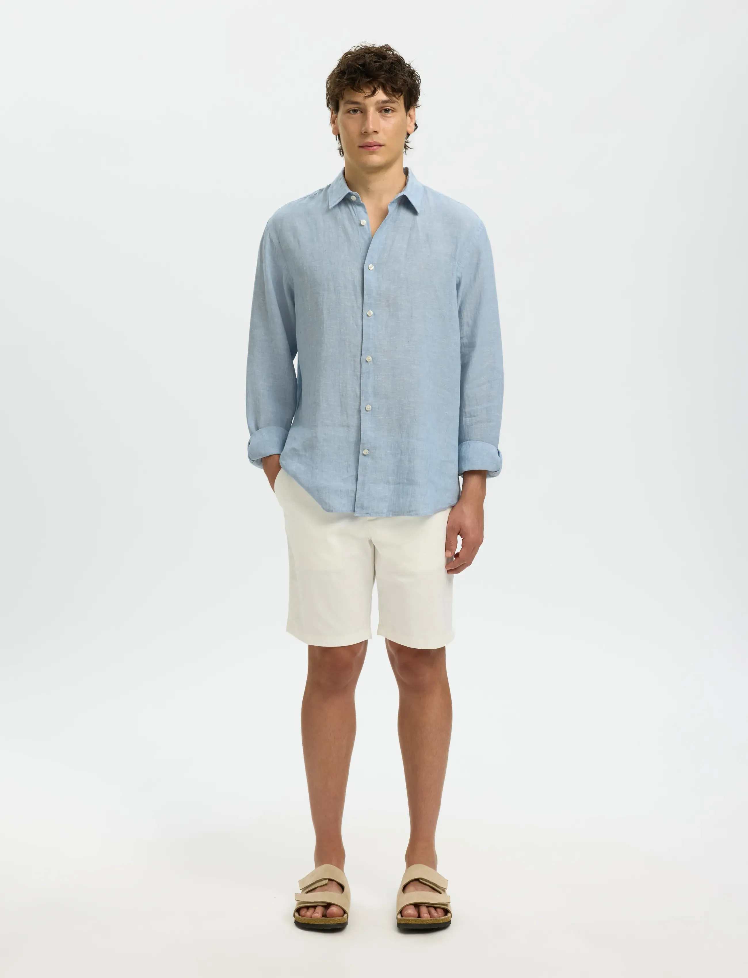 Selected - SLMCLAUS-KYLIAN REG LINEN LS SHIRT NOOS - leinenhemden - blue fog - 4