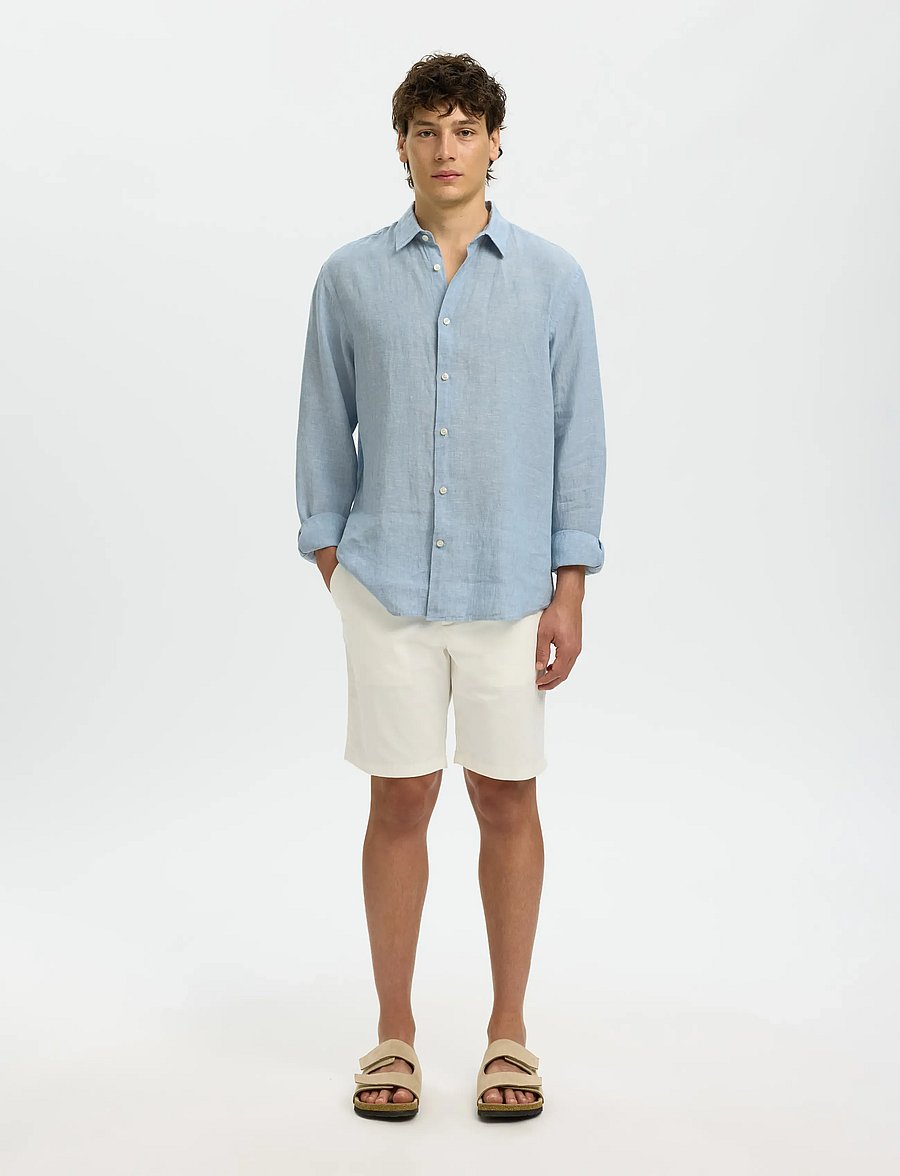 Selected - SLMCLAUS-KYLIAN REG LINEN LS SHIRT NOOS - leinenhemden - blue fog - 4
