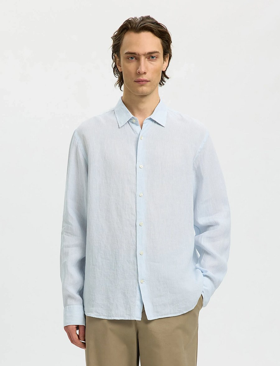Selected - SLMREGCLAUS KYLIAN LINEN LS SHIRT NOOS - lininiai marškiniai - bright white - 0