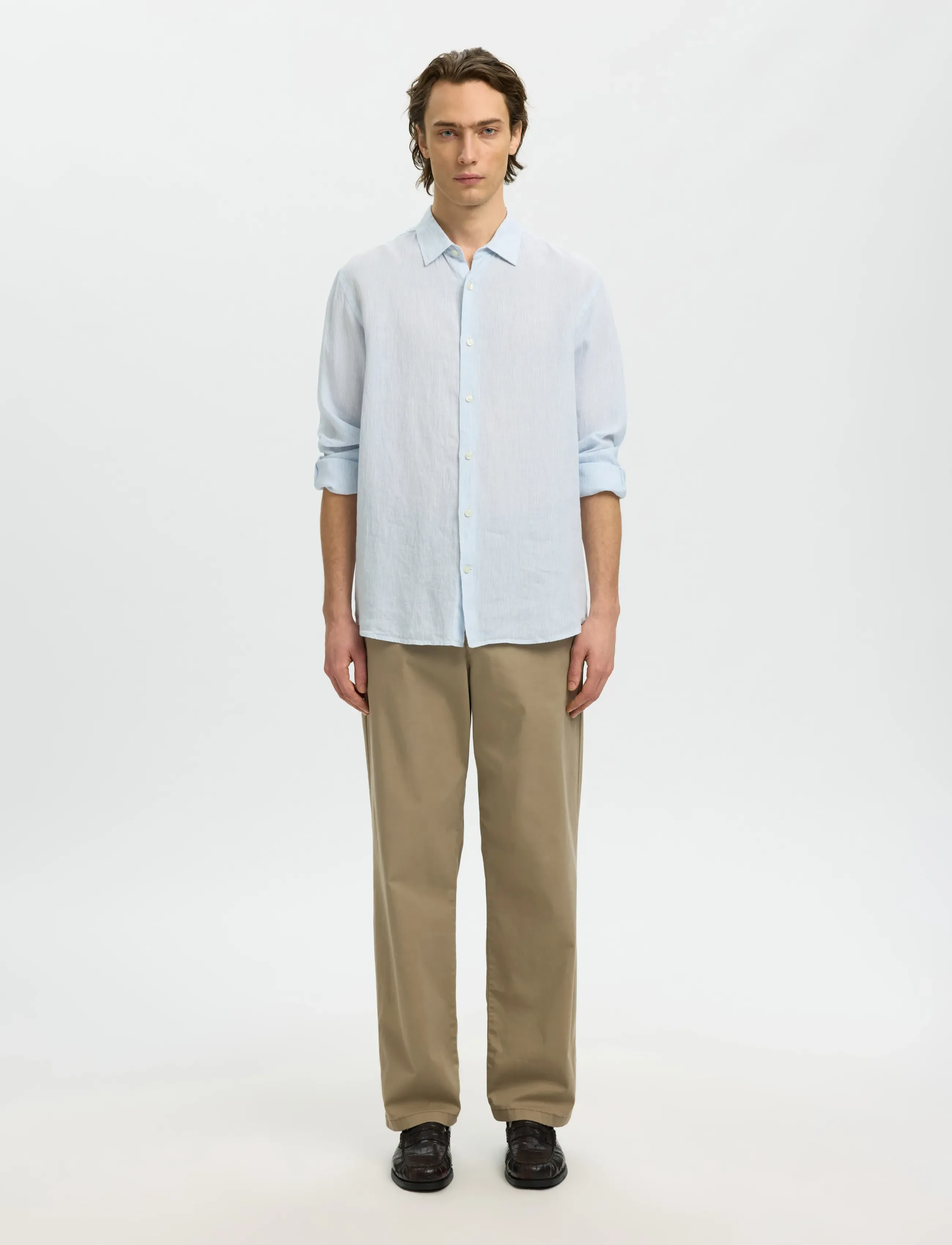 Selected - SLMREGCLAUS KYLIAN LINEN LS SHIRT NOOS - hørskjorter - bright white - 5