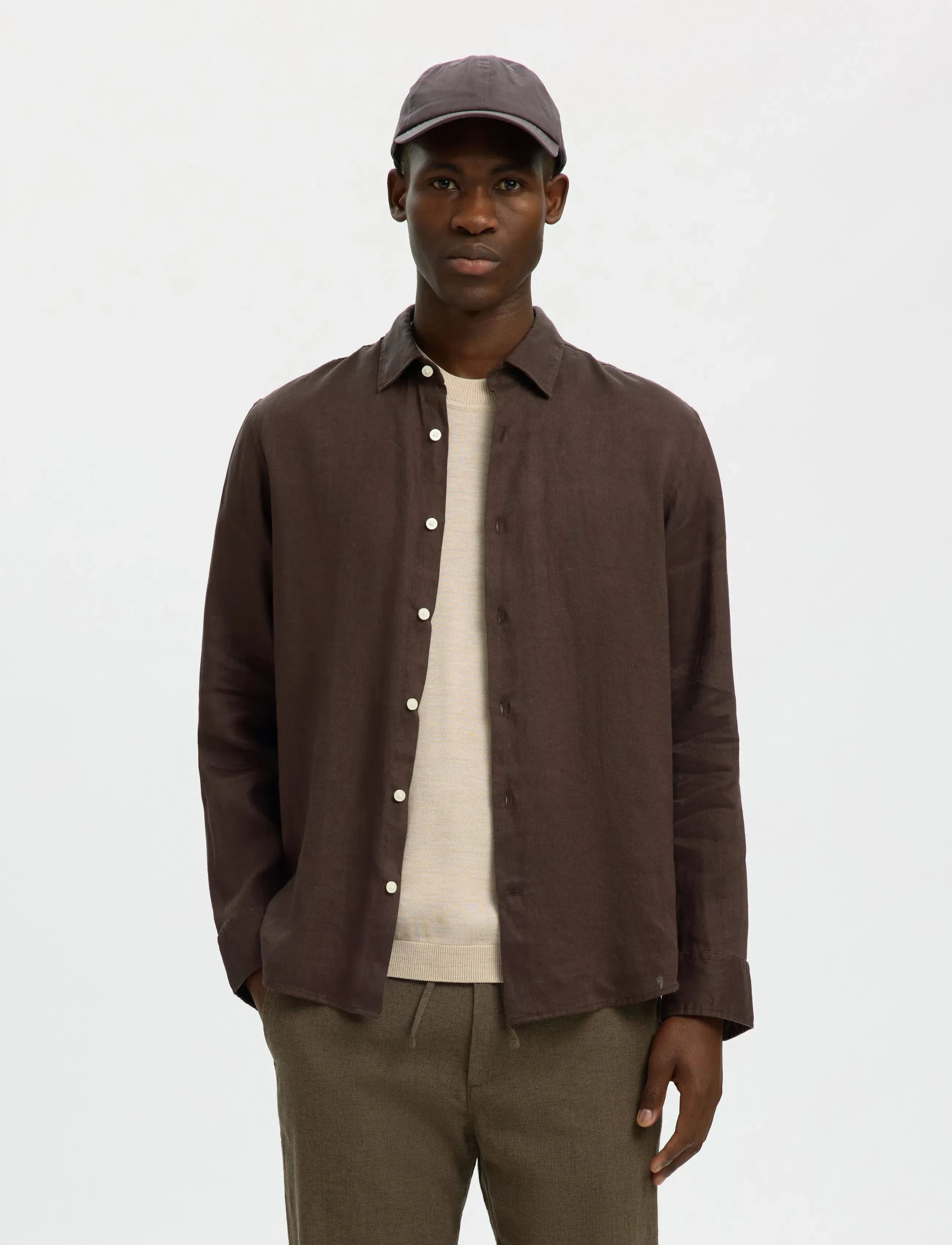 Selected SLMREGCLAUS KYLIAN LINEN LS SHIRT NOOS - Riided - DELICIOSO / brown