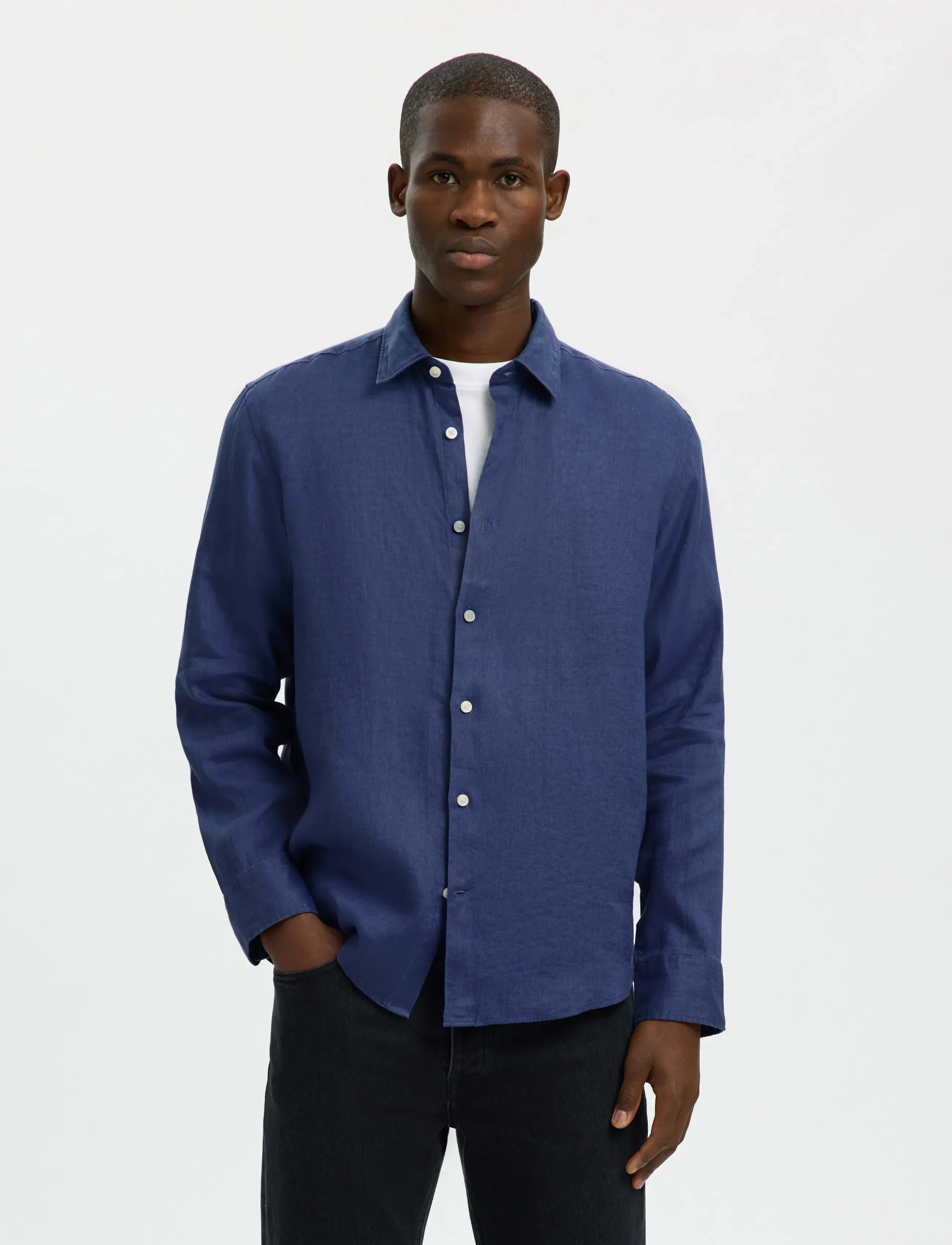 Selected SLMREGCLAUS KYLIAN LINEN LS SHIRT NOOS - Skjorter - OCEANA / blue