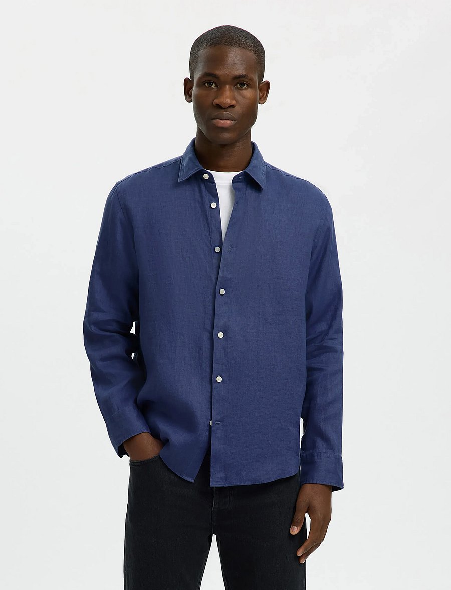 Selected - SLMREGCLAUS KYLIAN LINEN LS SHIRT NOOS - leinenhemden - oceana - 0