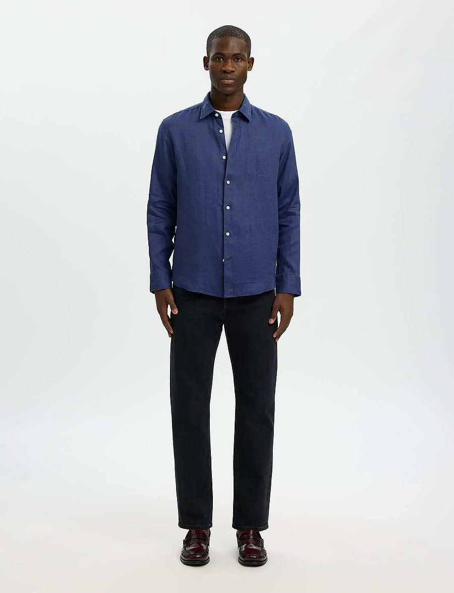 Selected - SLMREGCLAUS KYLIAN LINEN LS SHIRT NOOS - leinenhemden - oceana - 4