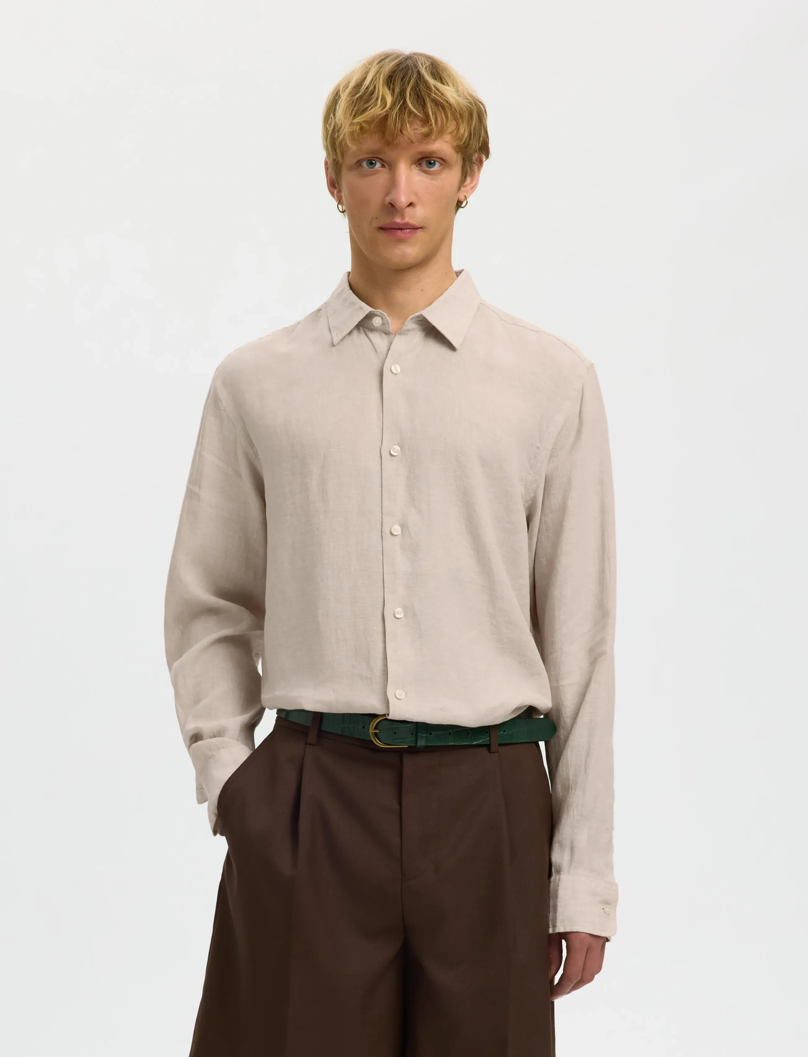 Selected SLMREGCLAUS KYLIAN LINEN LS SHIRT NOOS - Hemden - PURE CASHMERE / beige