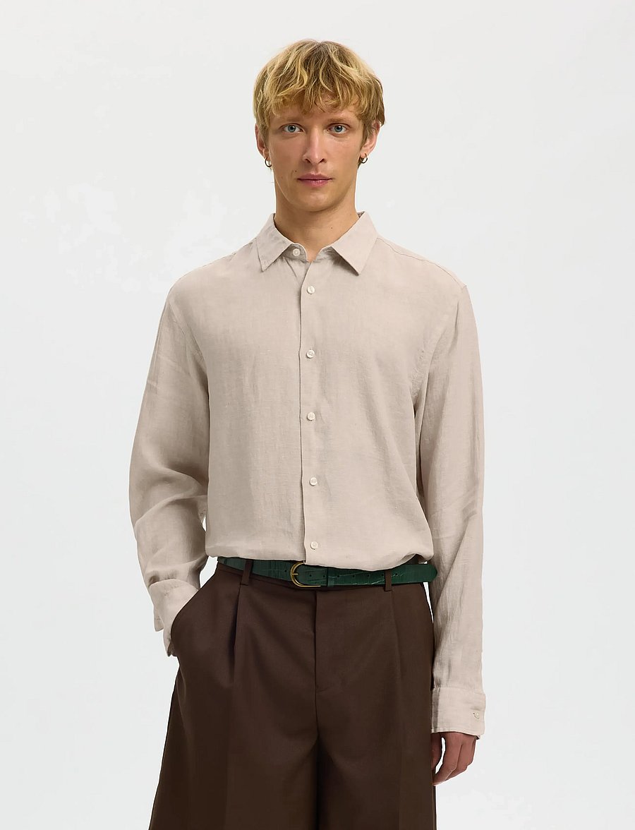 Selected - SLMCLAUS-KYLIAN REG LINEN LS SHIRT NOOS - chemises de lin - pure cashmere - 0