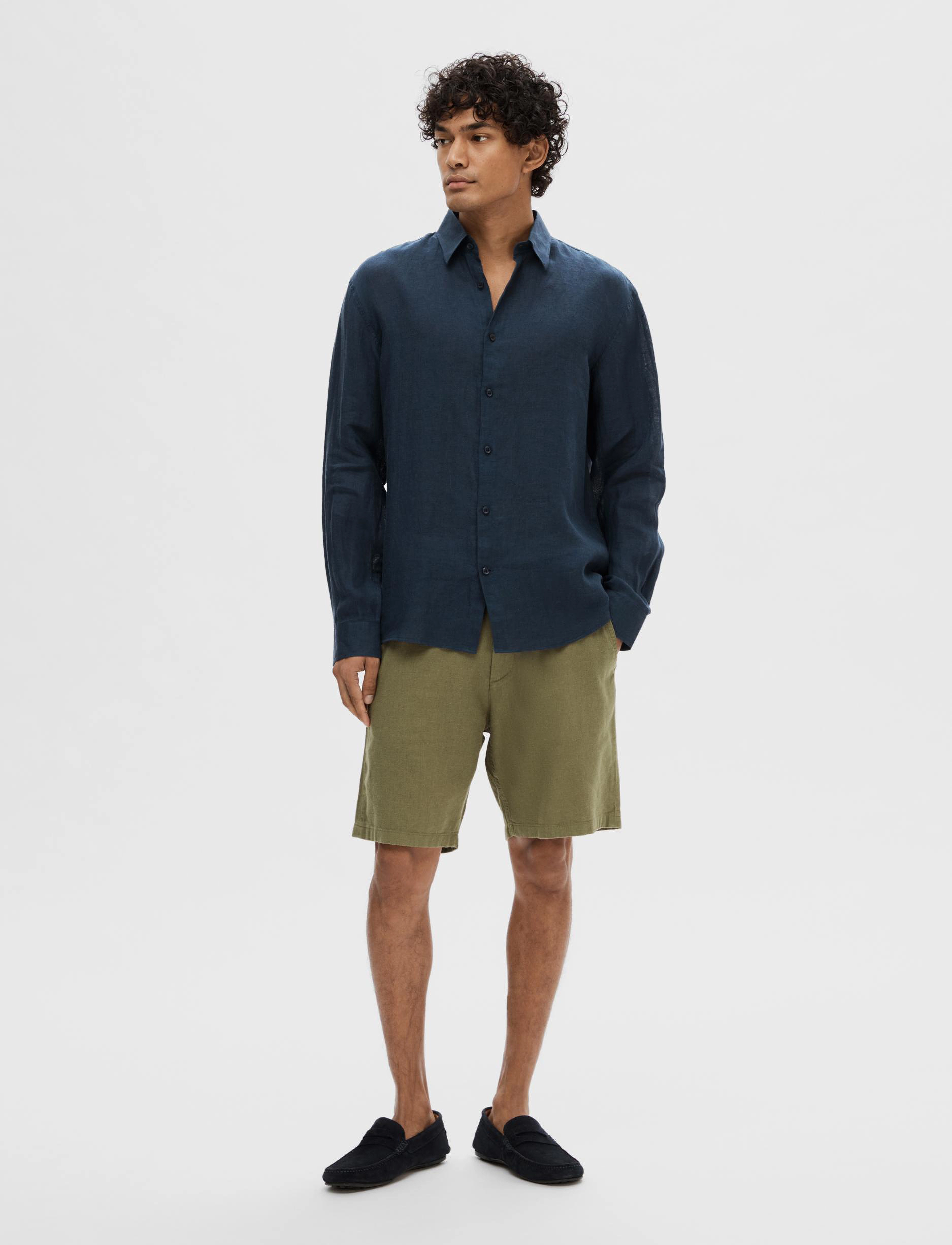 Selected - SLMREGCLAUS KYLIAN LINEN LS SHIRT NOOS - linneskjortor - sky captain - 4