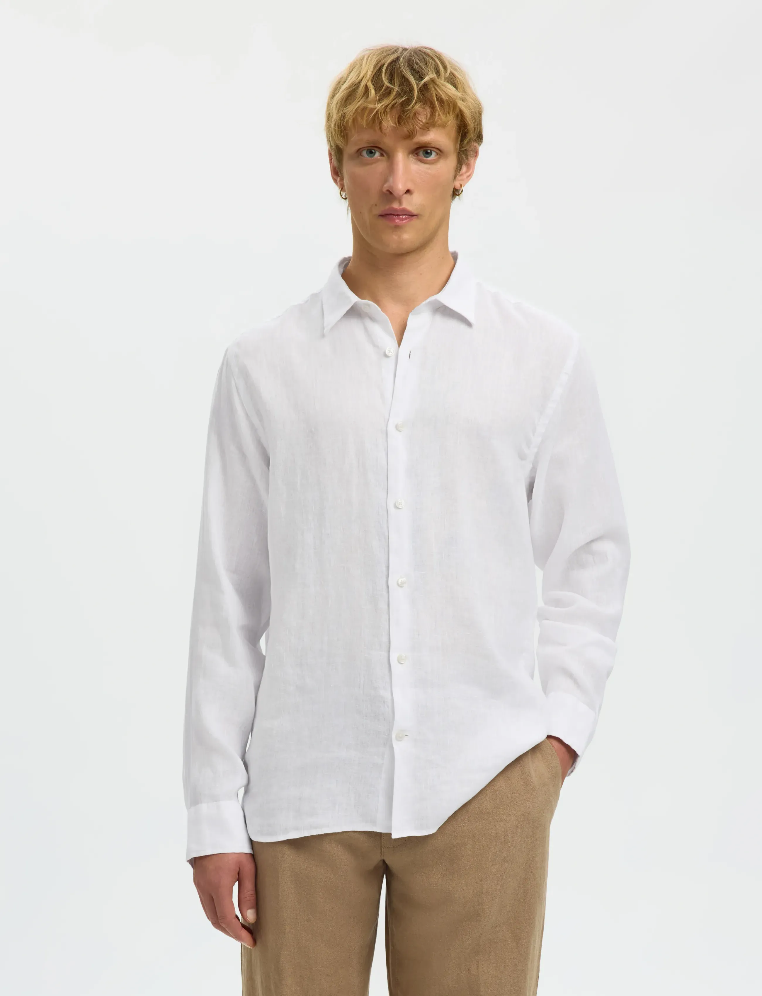 Selected SLMREGCLAUS KYLIAN LINEN LS SHIRT NOOS - Riided - WHITE / white