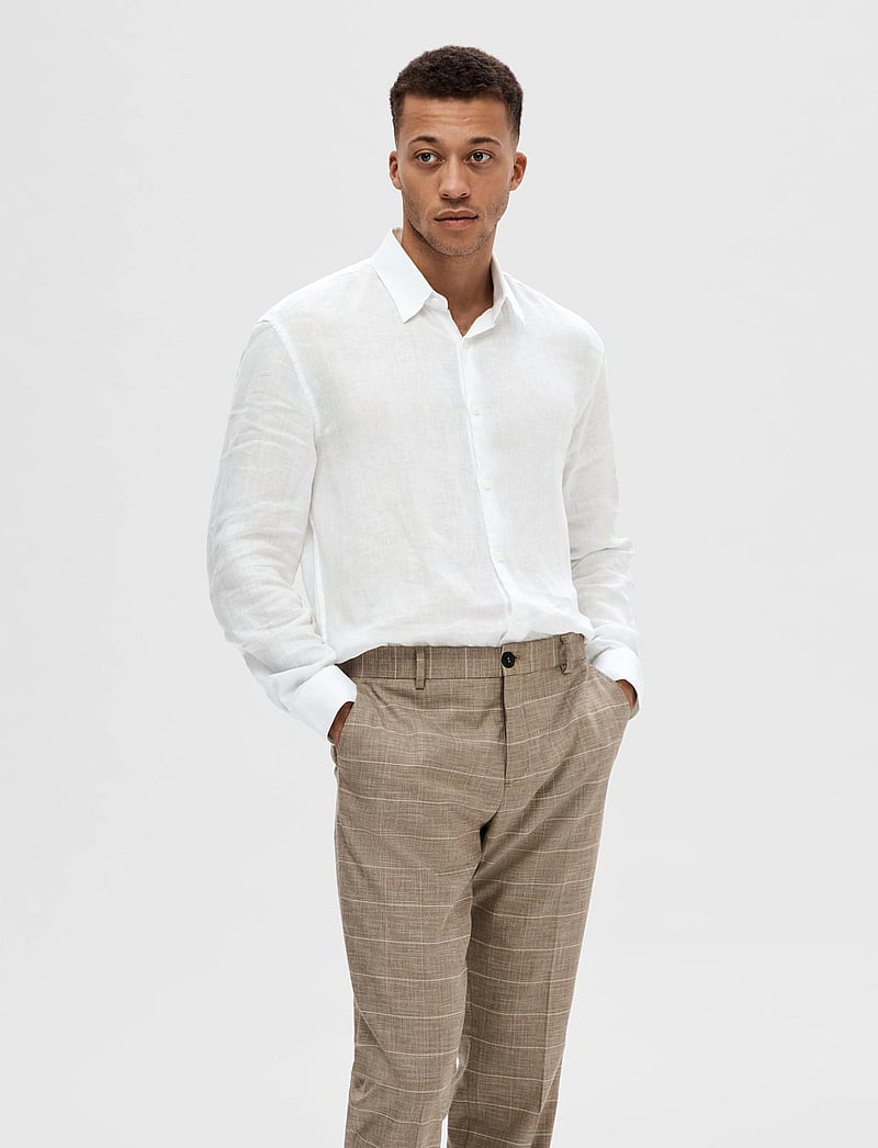 Selected - SLMREGCLAUS KYLIAN LINEN LS SHIRT NOOS - linneskjortor - white - 0