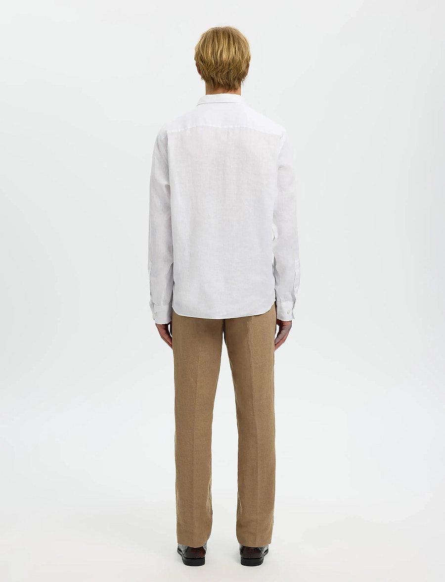 Selected - SLMREGCLAUS KYLIAN LINEN LS SHIRT NOOS - pellavakauluspaidat - white - 2