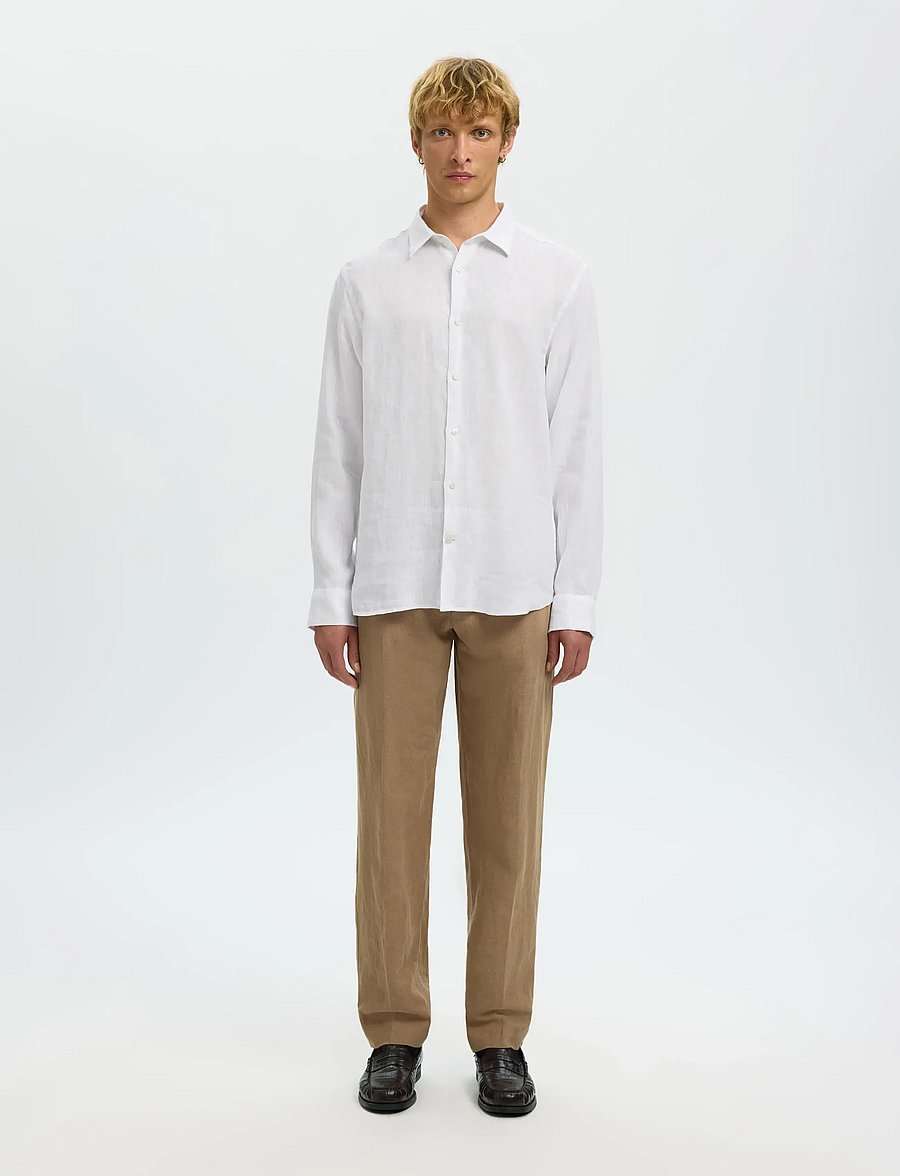 Selected - SLMREGCLAUS KYLIAN LINEN LS SHIRT NOOS - pellavakauluspaidat - white - 3