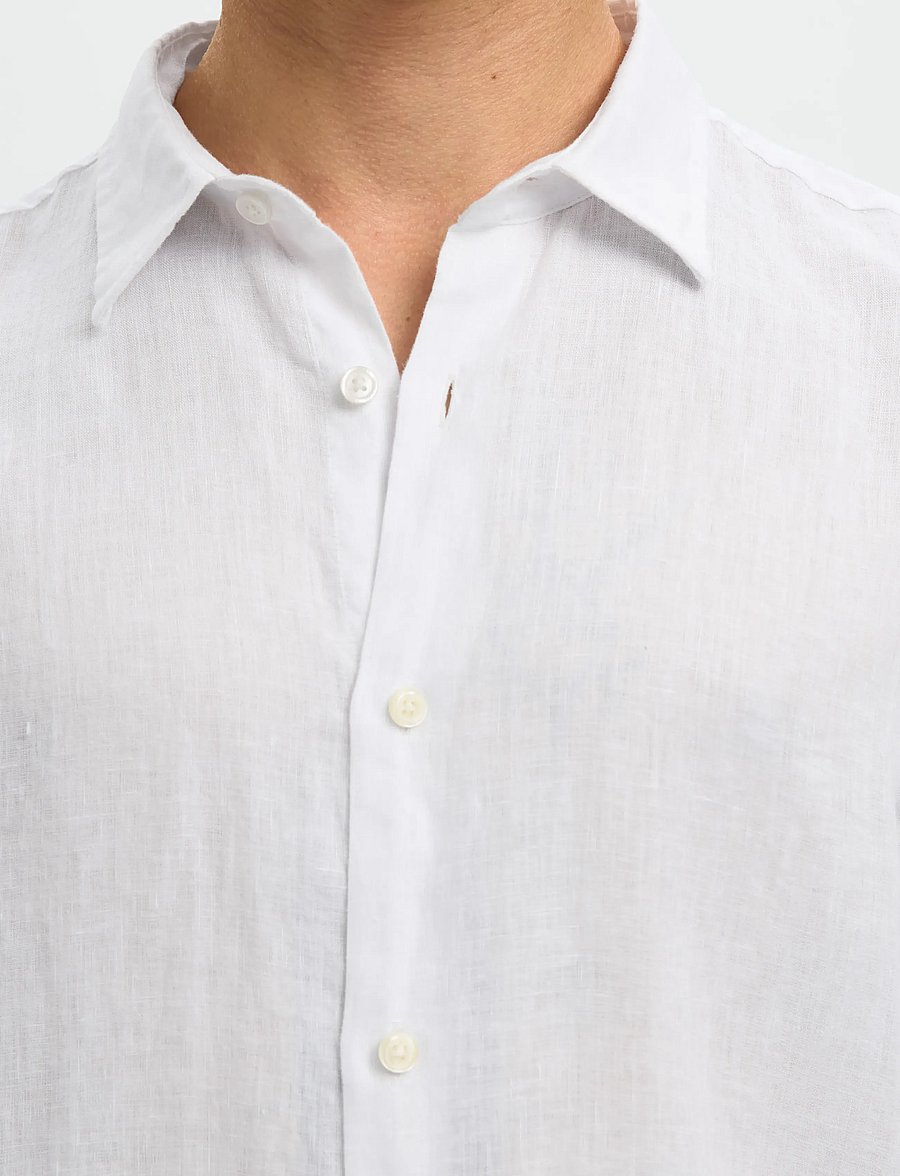 Selected - SLMREGCLAUS KYLIAN LINEN LS SHIRT NOOS - pellavakauluspaidat - white - 4