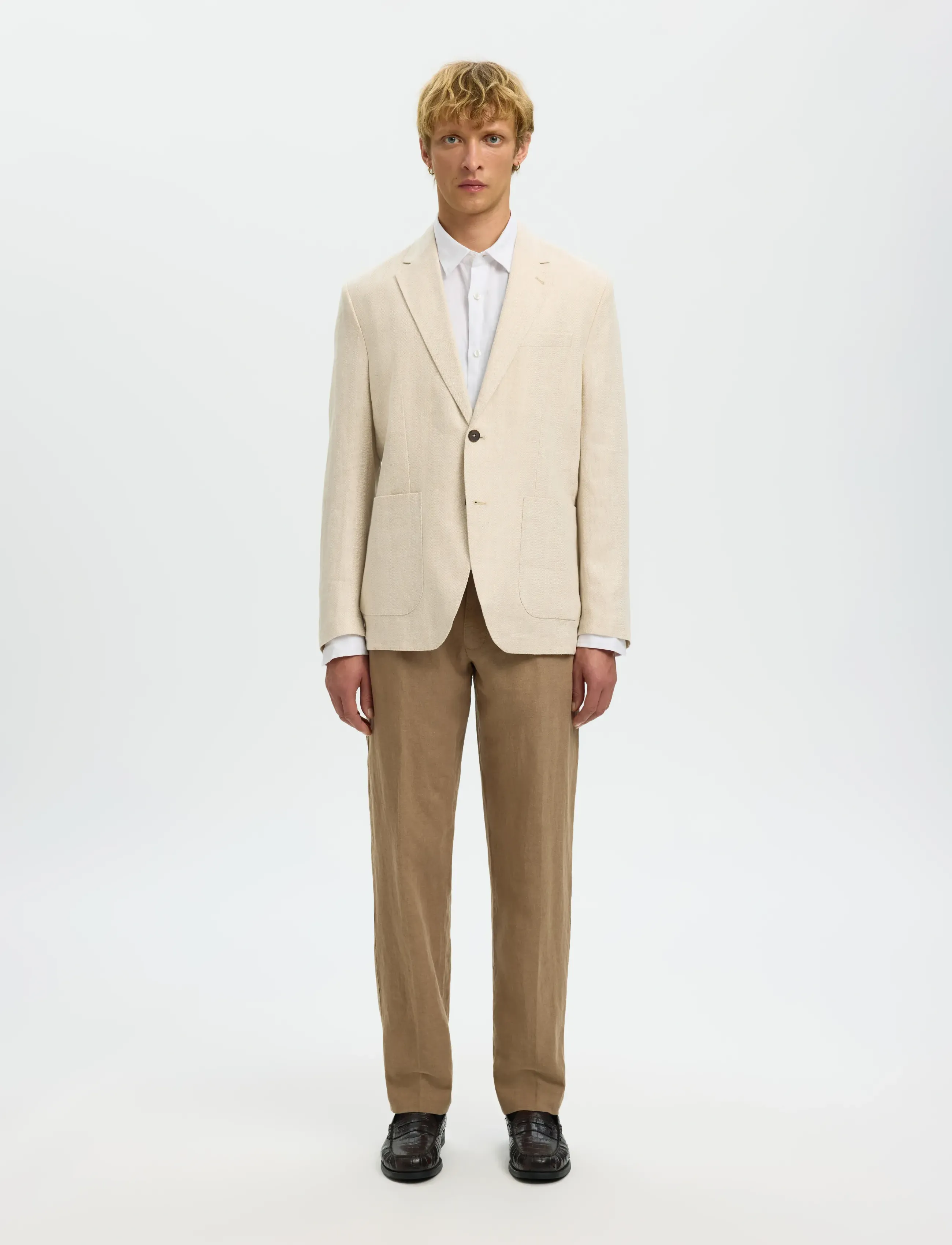 Selected - SLMREGCLAUS KYLIAN LINEN LS SHIRT NOOS - pellavakauluspaidat - white - 5