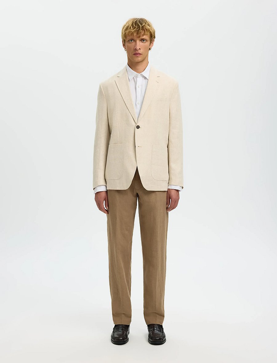 Selected - SLMREGCLAUS KYLIAN LINEN LS SHIRT NOOS - pellavakauluspaidat - white - 5