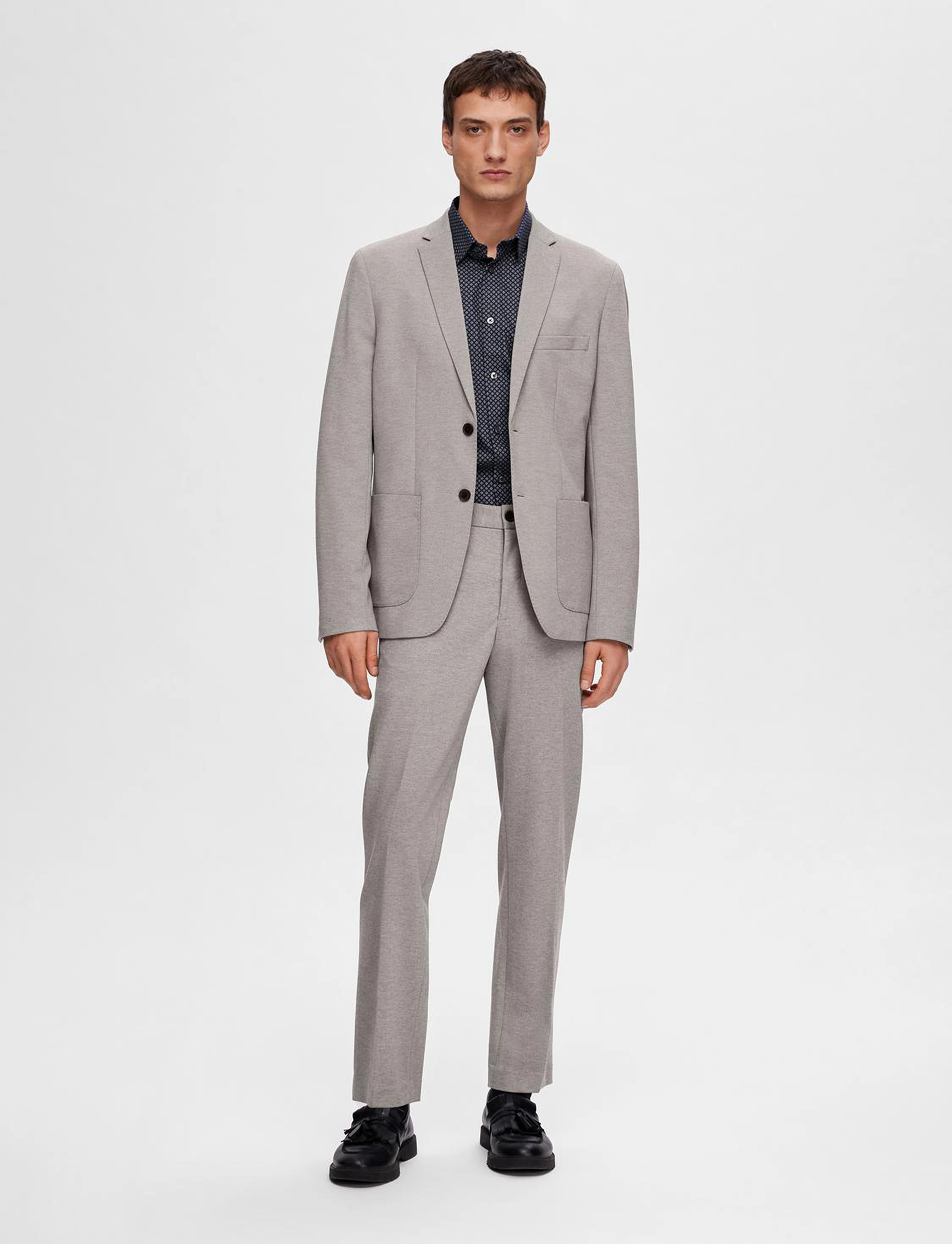 Selected - SLHSLIM-DELON JERSEY BLZ FLEX NOOS - enkeltradede blazere - light grey melange - 5