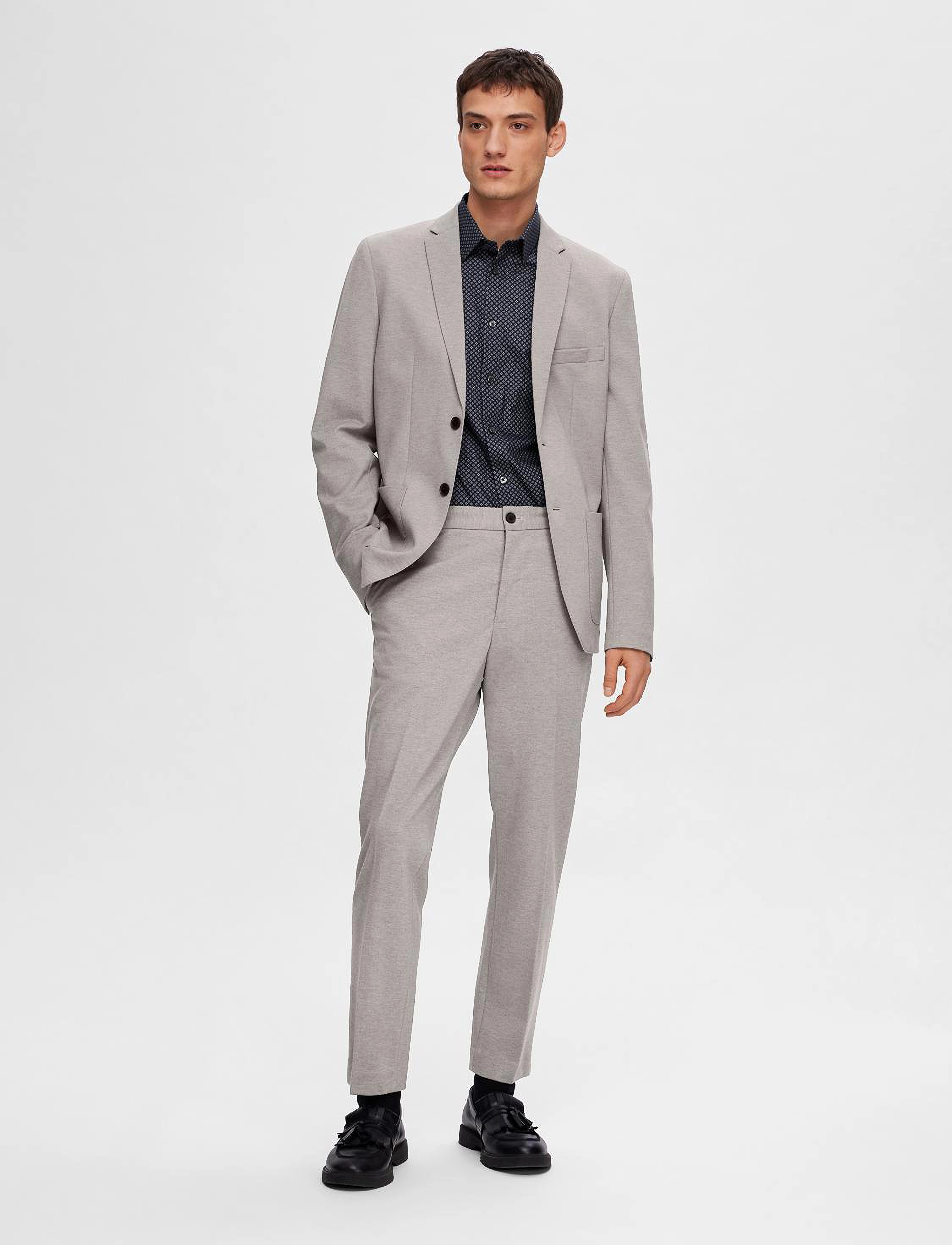Selected - SLHSLIM-DELON JERSEY TRS FLEX NOOS - jakkesætsbukser - light grey melange - 3