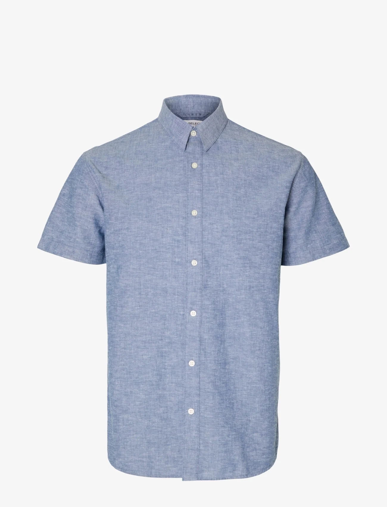 Selected Homme - SLHREG-NEW LINEN SHIRT SS NOOS - kortärmade skjortor - medium blue denim - 0