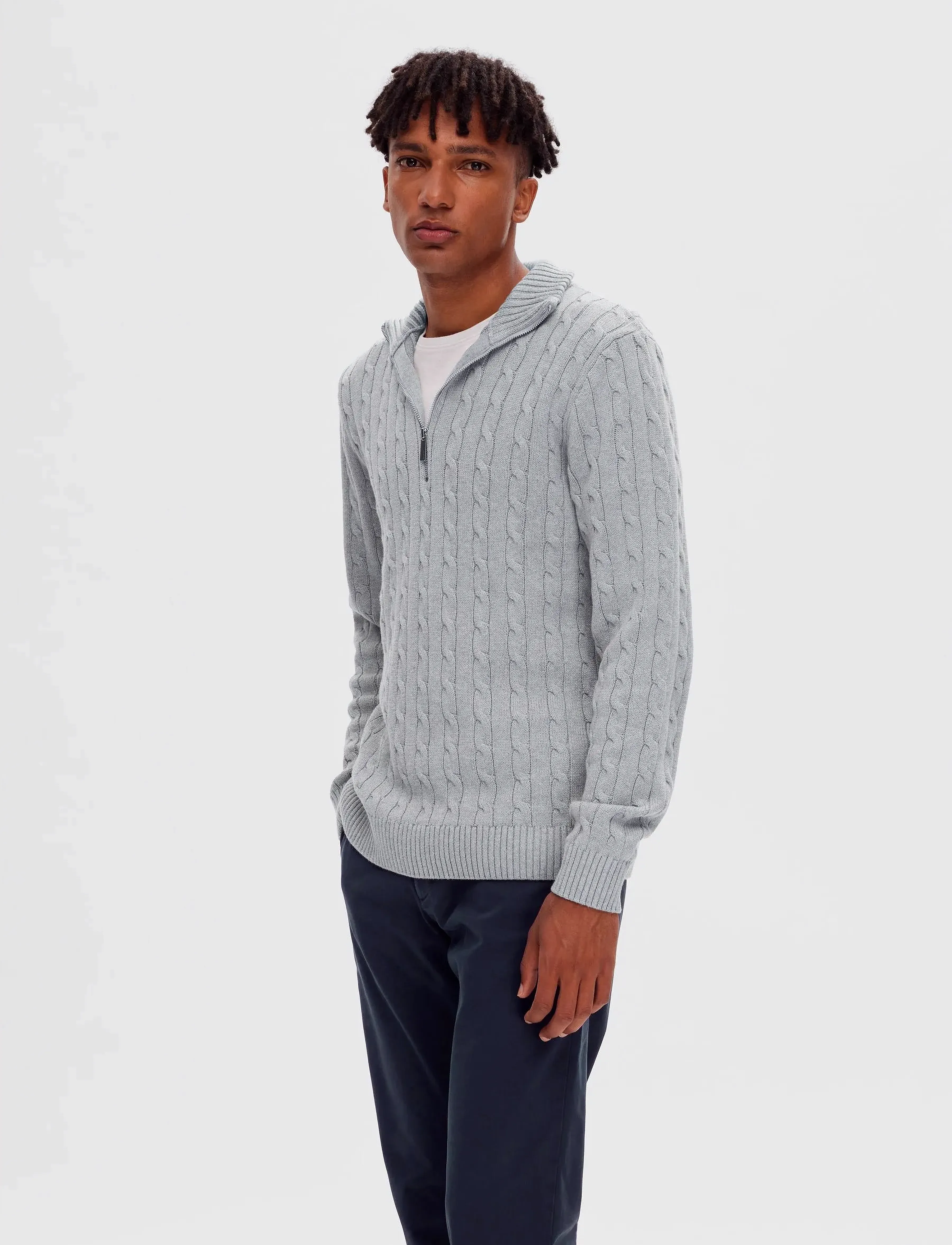 Selected - SLHRYAN STRUCTURE HALF ZIP - mænd - medium grey melange - 1