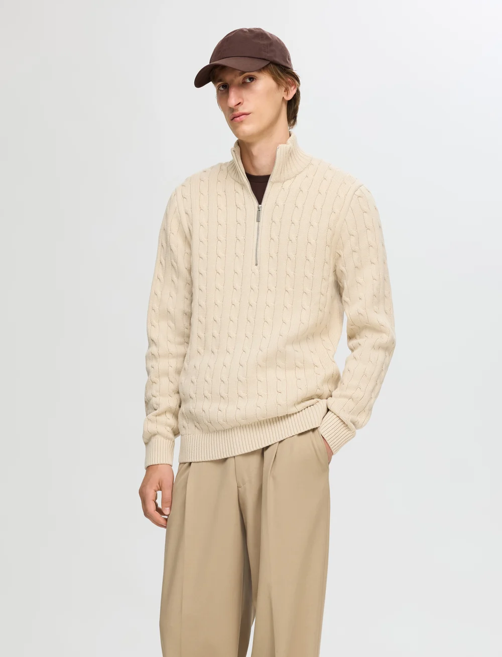 Selected - SLHRYAN STRUCTURE HALF ZIP - halfzip strik - oatmeal - 0