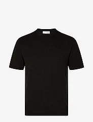 Selected Homme - SLHBERG LINEN SS KNIT TEE NOOS - kortärmade t-shirts - black - 0