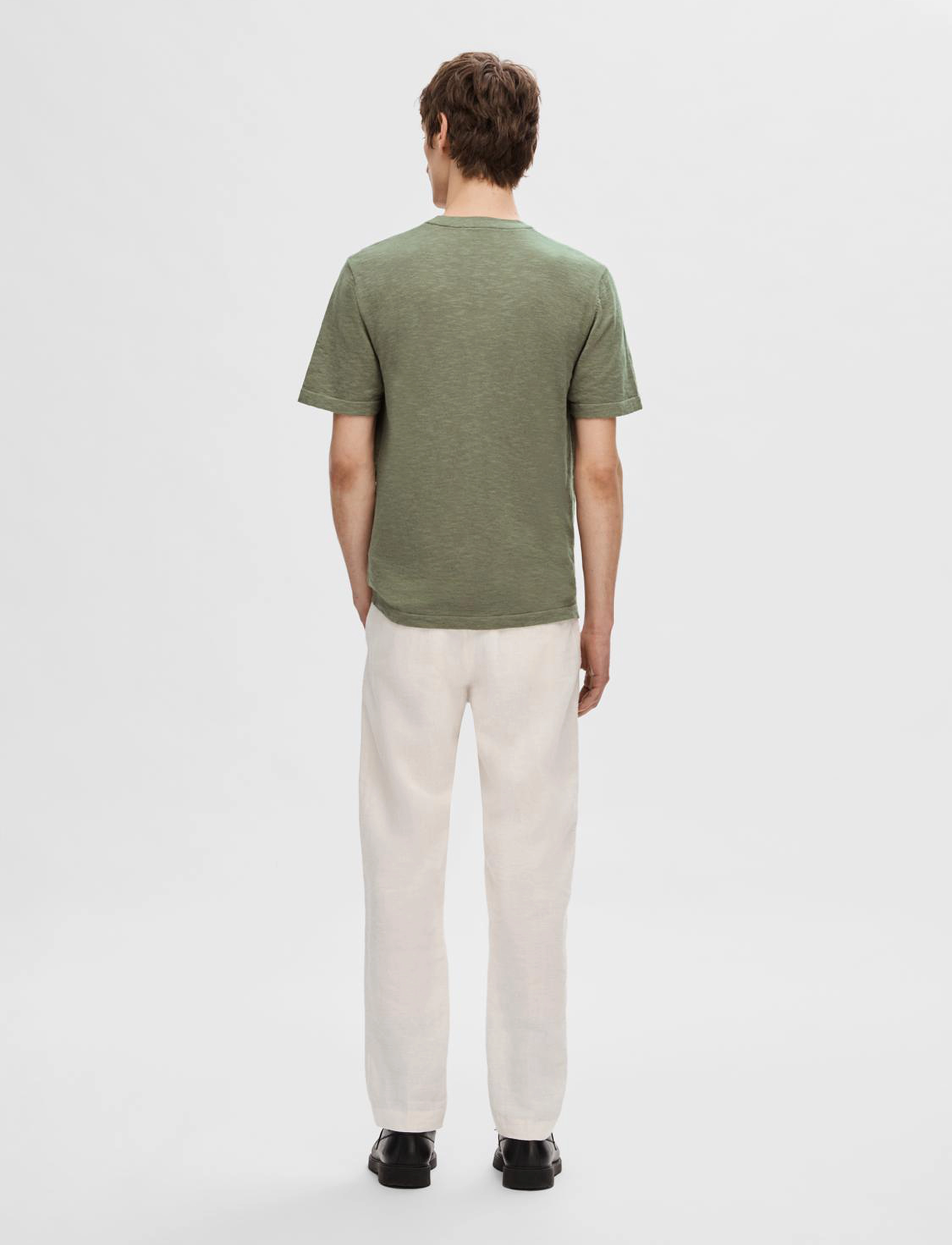 Selected - SLHBERG LINEN SS KNIT TEE NOOS - vetiver - 2