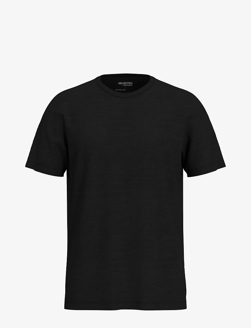 Selected - SLMASPEN SLUB SS O-NECK TEE NOOS - kortärmade t-shirts - black - 1