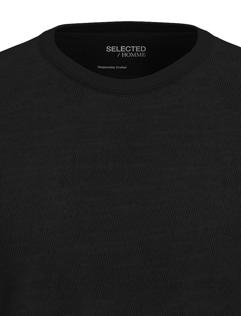 Selected - SLMASPEN SLUB SS O-NECK TEE NOOS - kortärmade t-shirts - black - 0