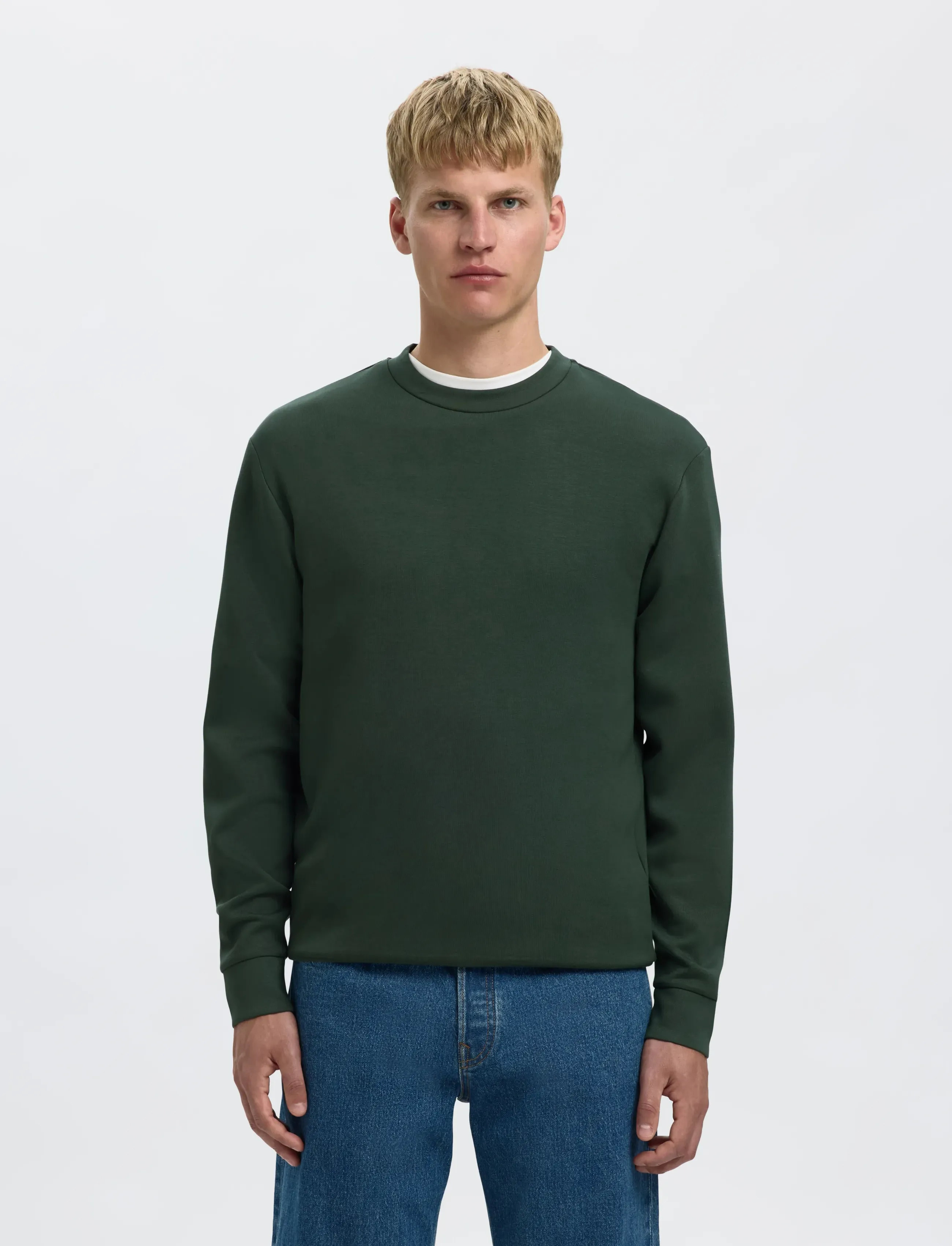 Selected SLMEMANUEL SOFT CREW NECK SWEAT NOOS - Tøj - DEEP FOREST / khaki/green