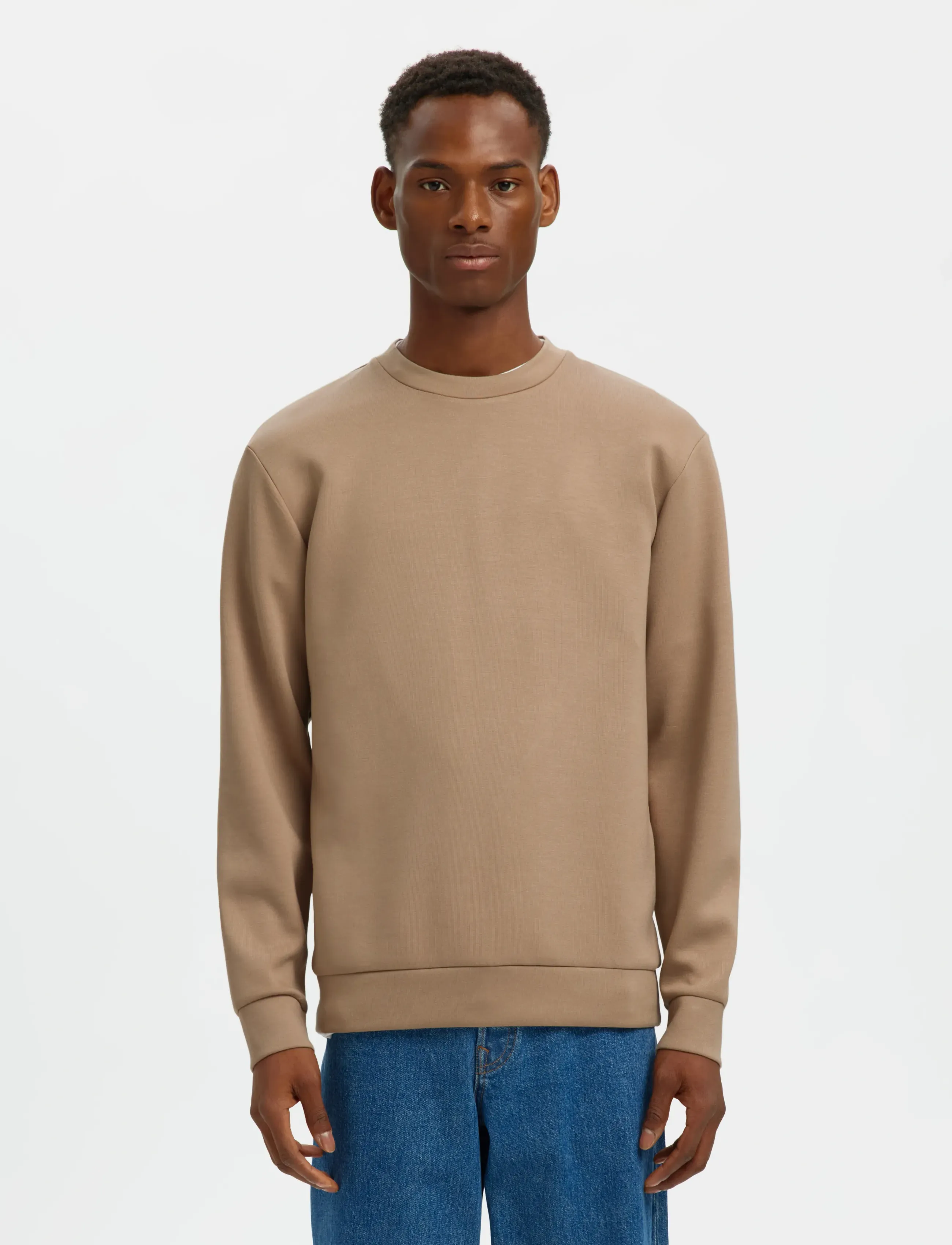 Selected SLMEMANUEL SOFT CREW NECK SWEAT NOOS - Sweatshirts - SAVANNAH TAN / brown