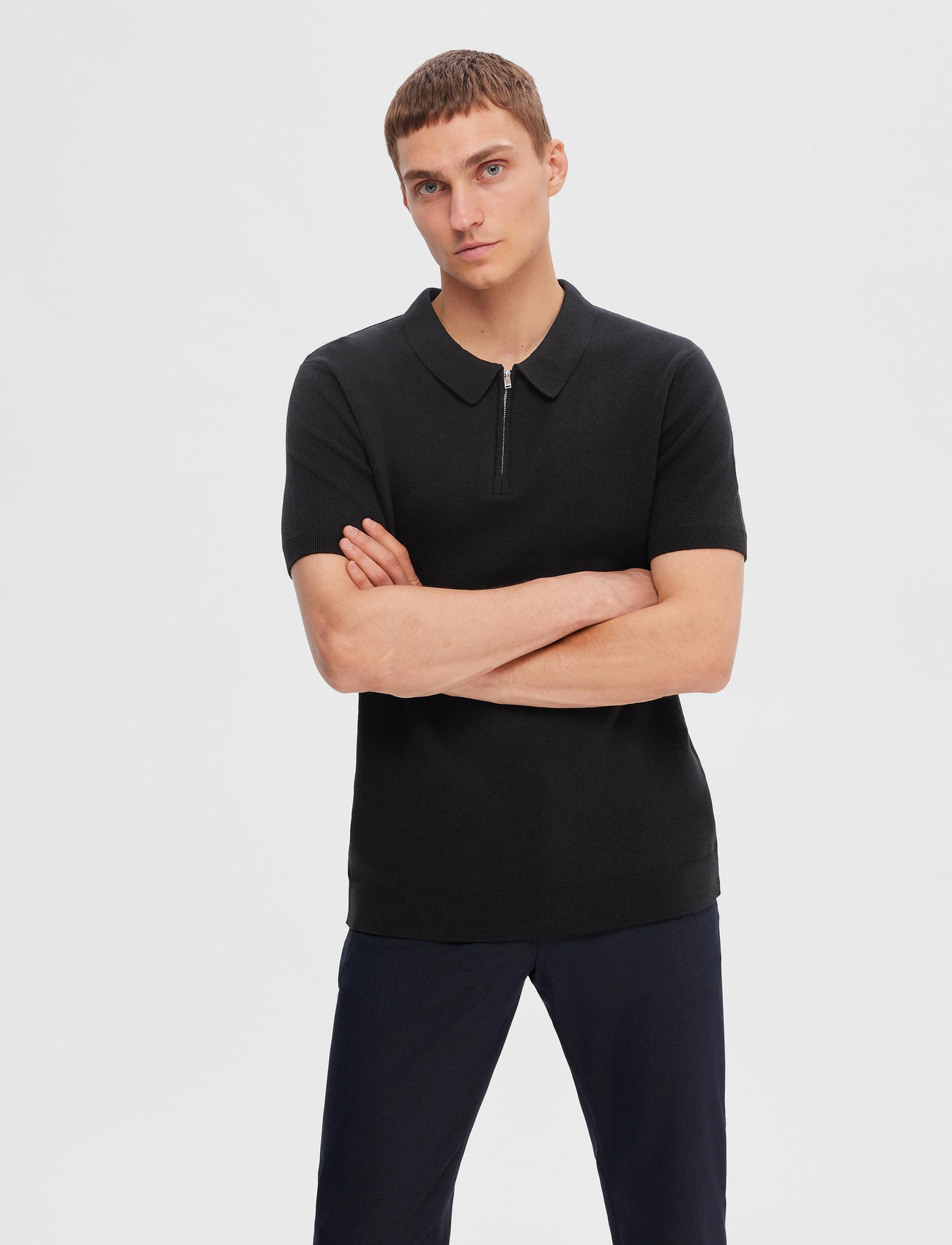 Selected Homme - SLHFLORENCE SS KNIT ZIP POLO EX - heren - black - 1