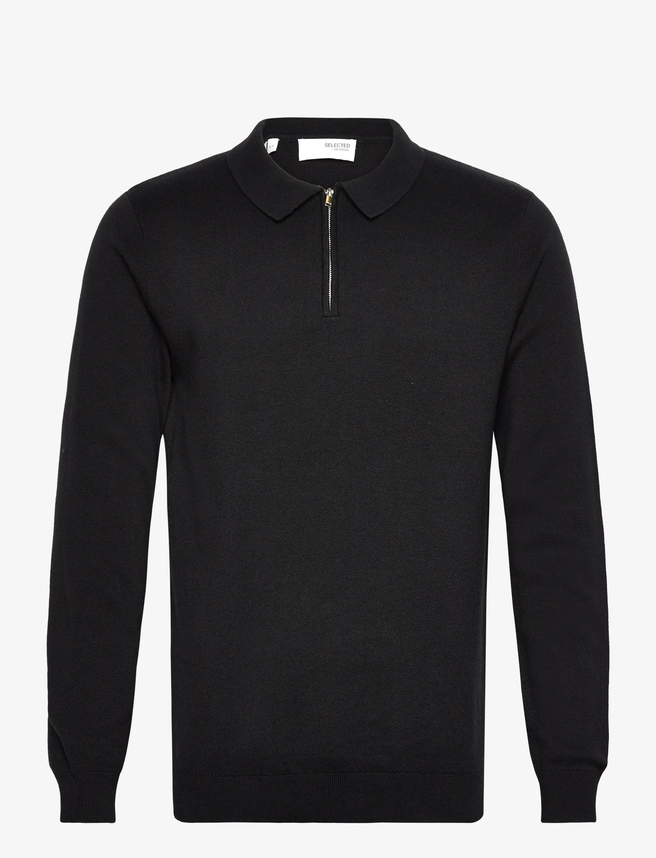 Selected Homme - SLHFLORENCE LS KNIT ZIP POLO EX - strikkede poloer - black - 0