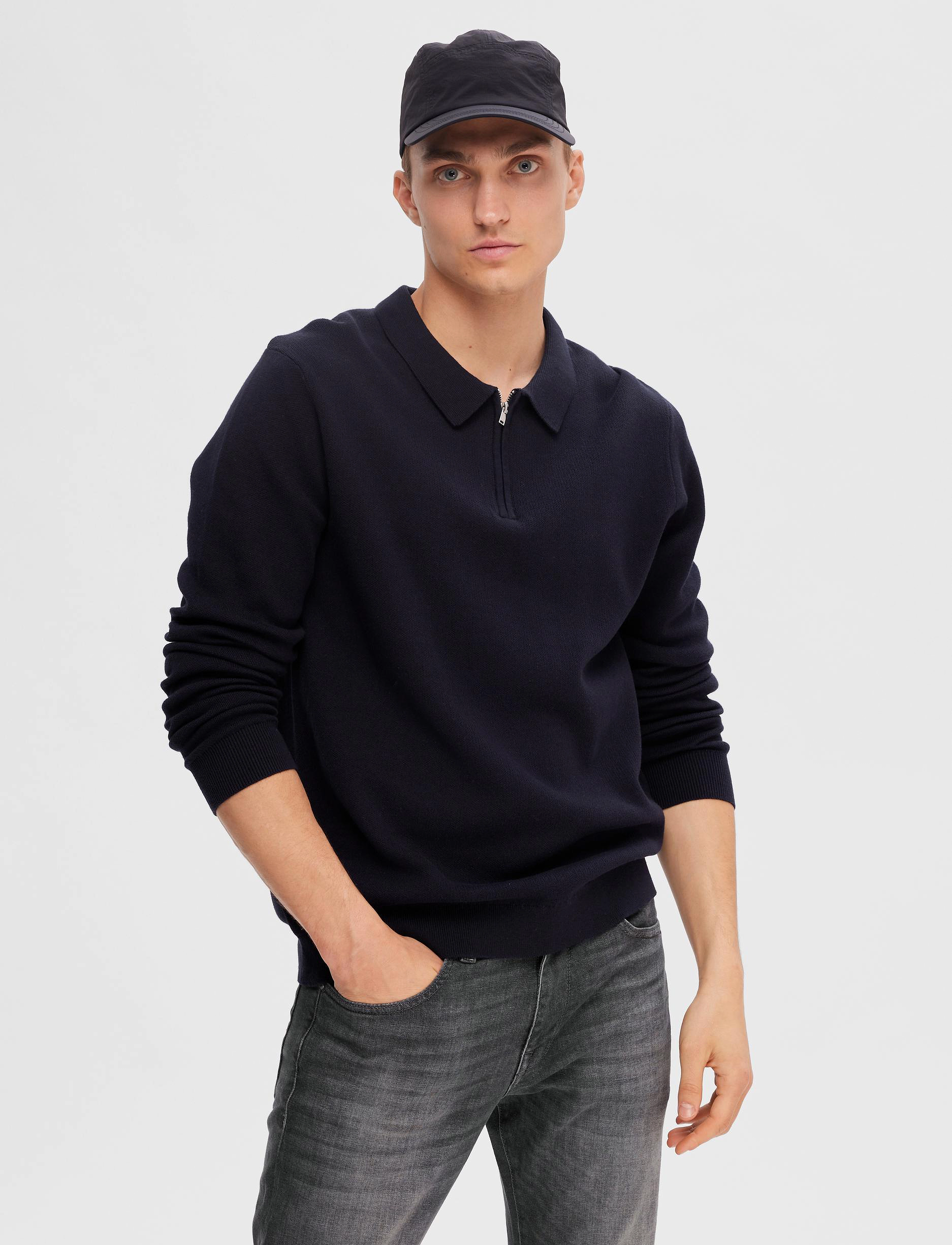 Selected - SLHFLORENCE LS KNIT ZIP POLO EX - dark sapphire - 4