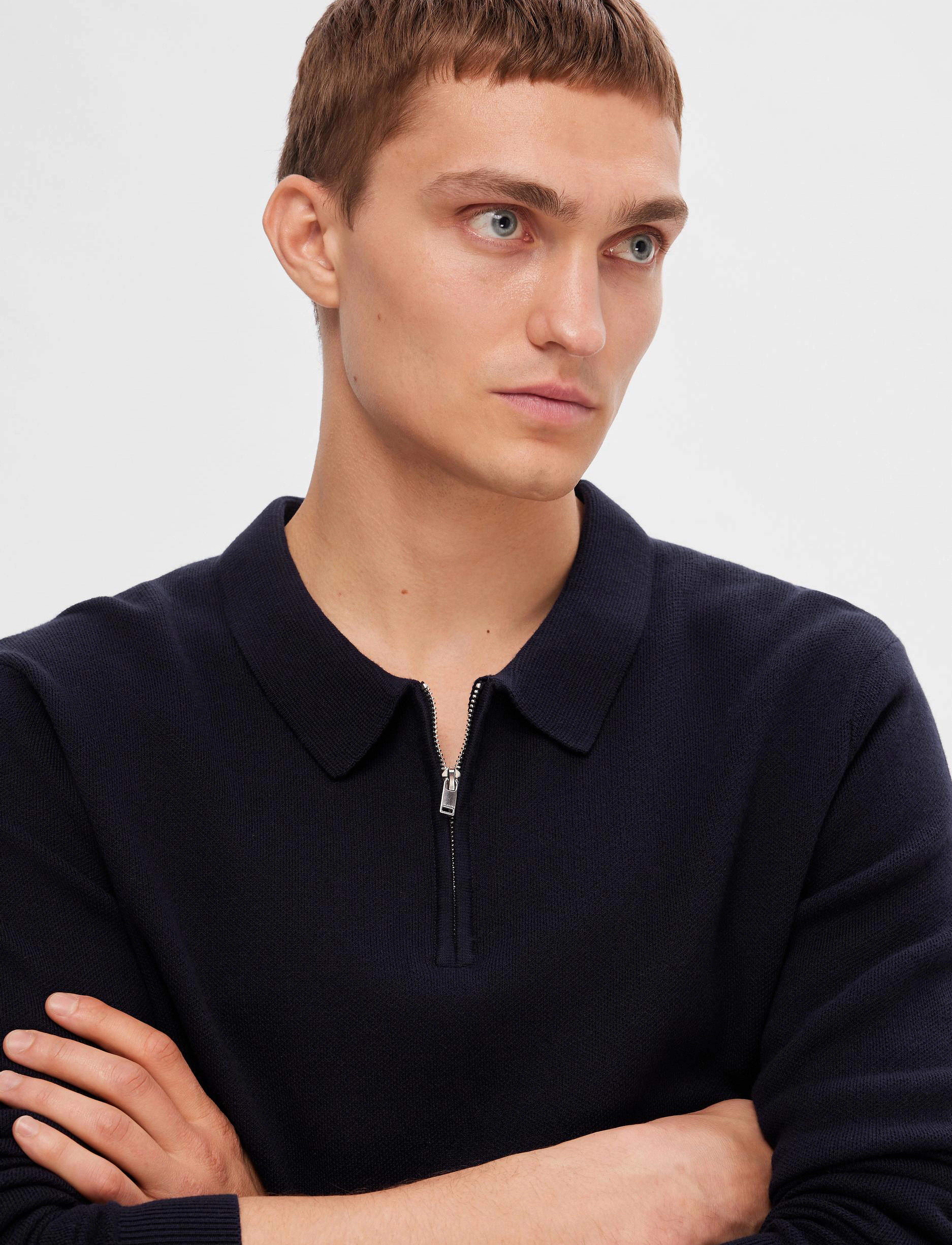 Selected - SLHFLORENCE LS KNIT ZIP POLO EX - dark sapphire - 5