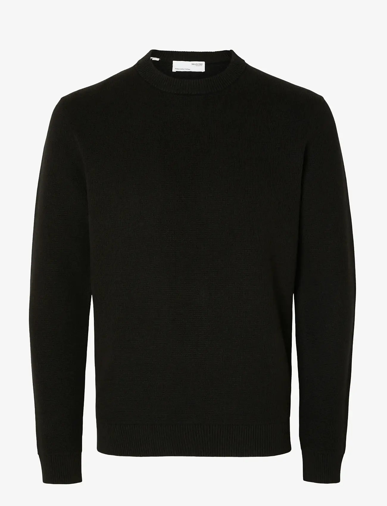 Selected - SLMDANE LS KNIT STRUCTURE CREW NECK NOOS - rund hals - black - 1